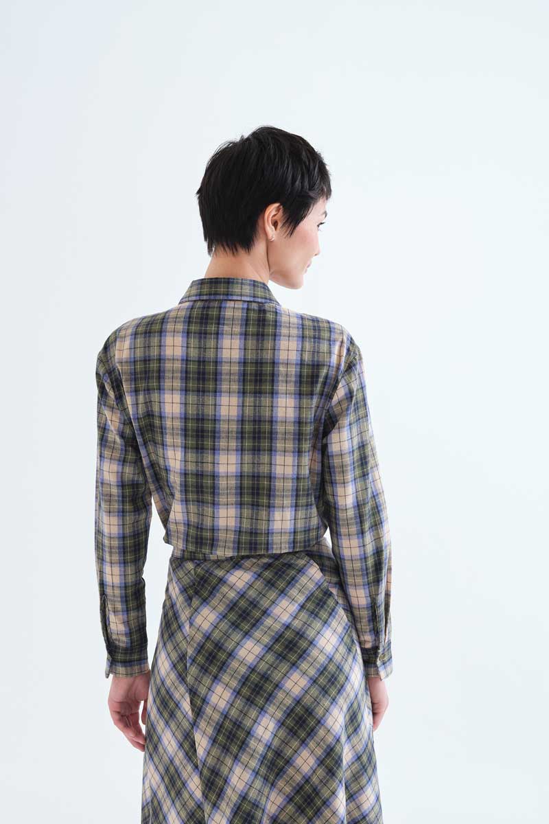 Camisa 100% algodón con estampado de cuadros verde