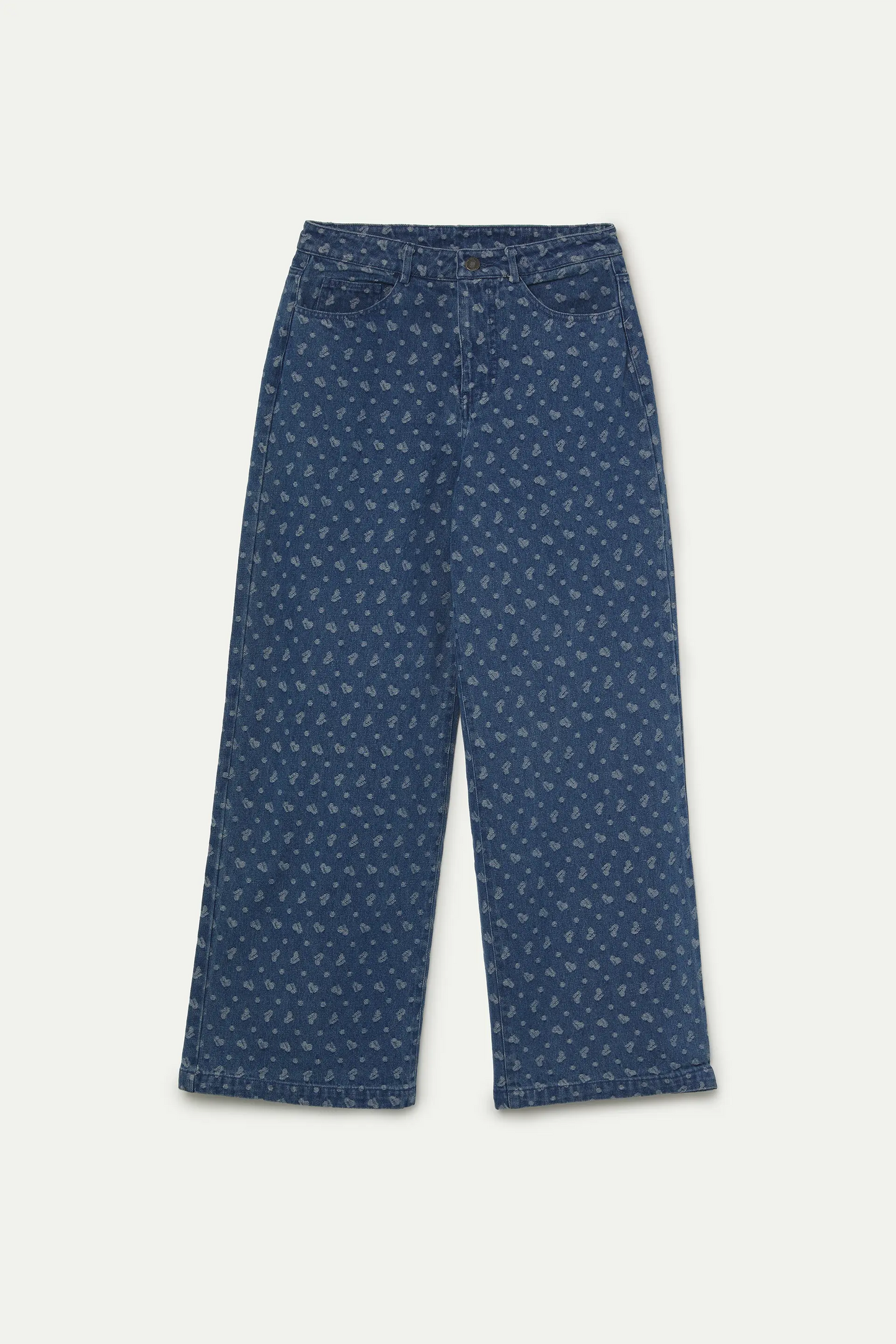 Heart-print denim pants