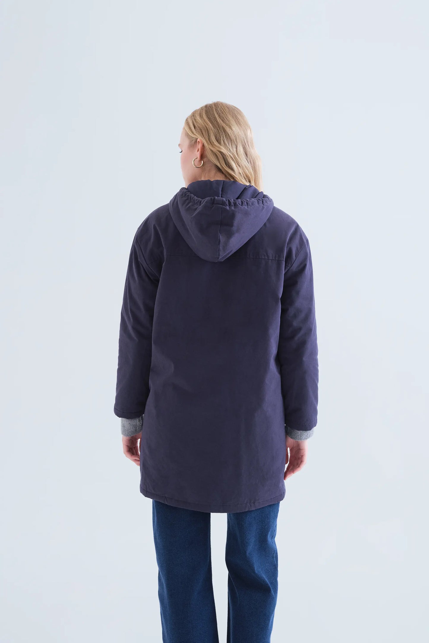 Cappotto 100% cotone con cappuccio blu marino