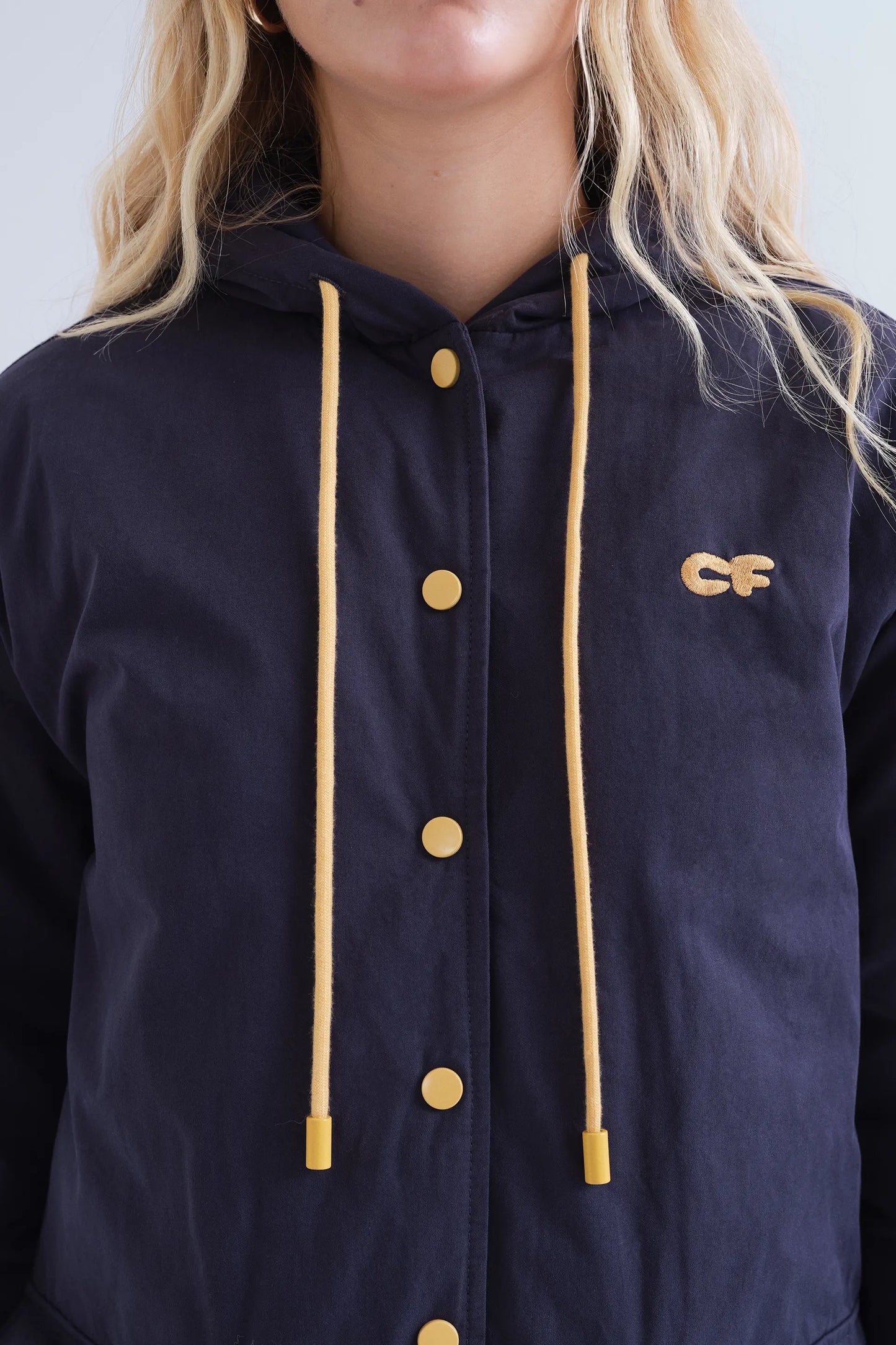 Cappotto 100% cotone con cappuccio blu marino