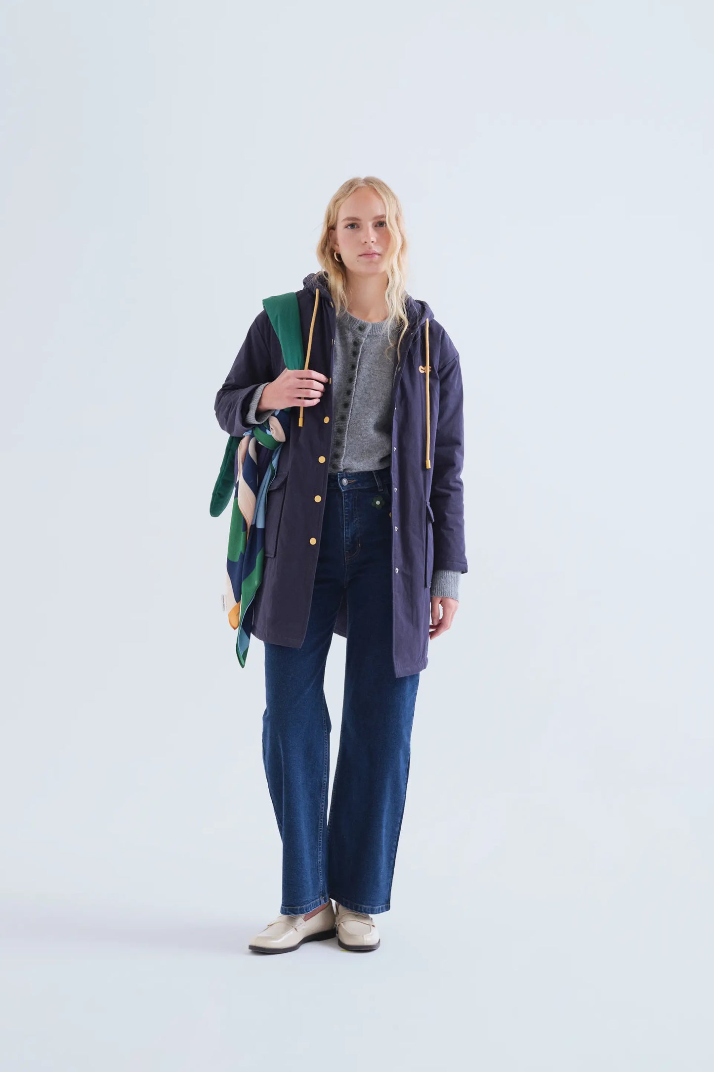 Cappotto 100% cotone con cappuccio blu marino
