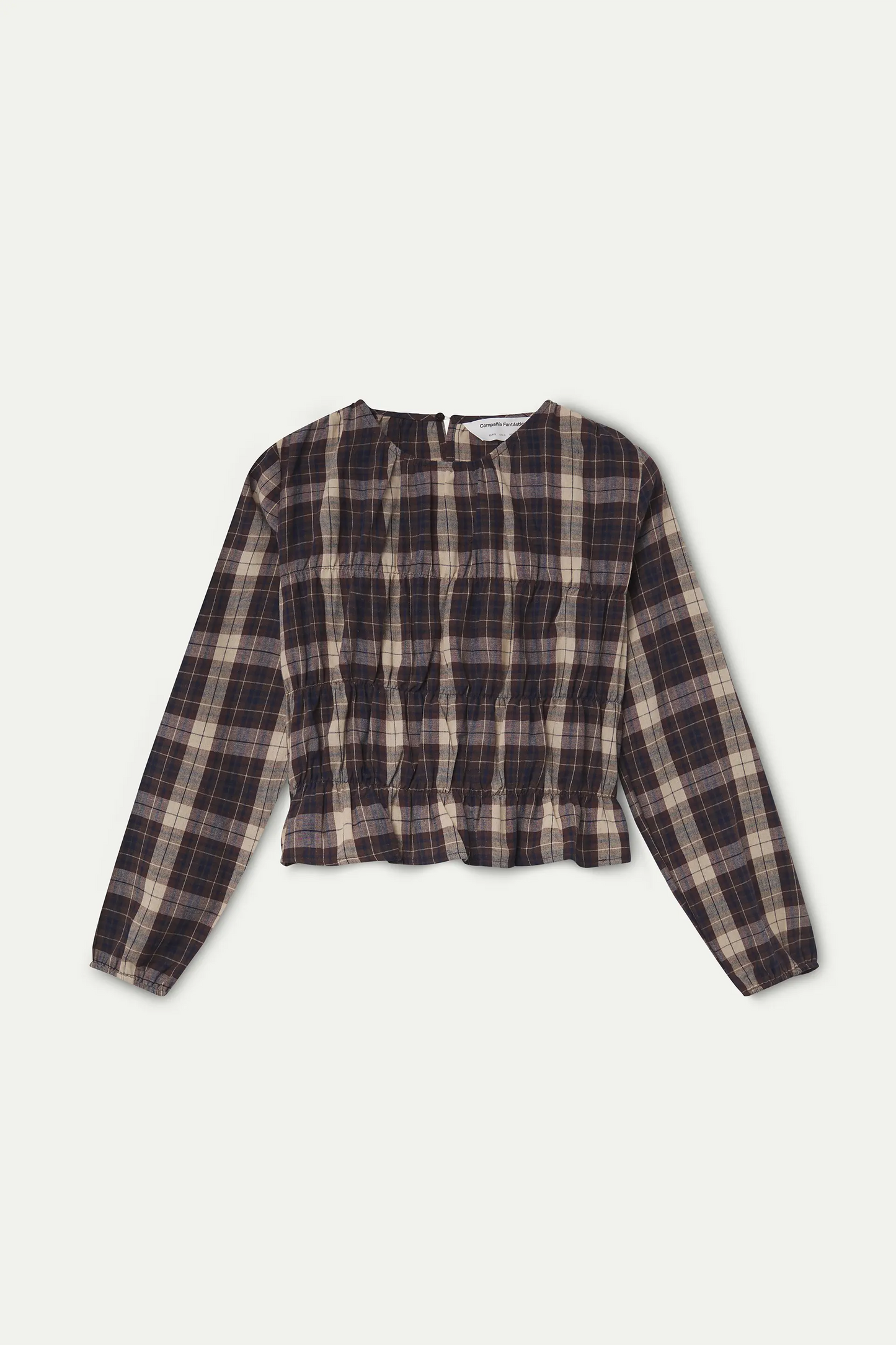 Top 100% algodón con estampado de cuadros marrón