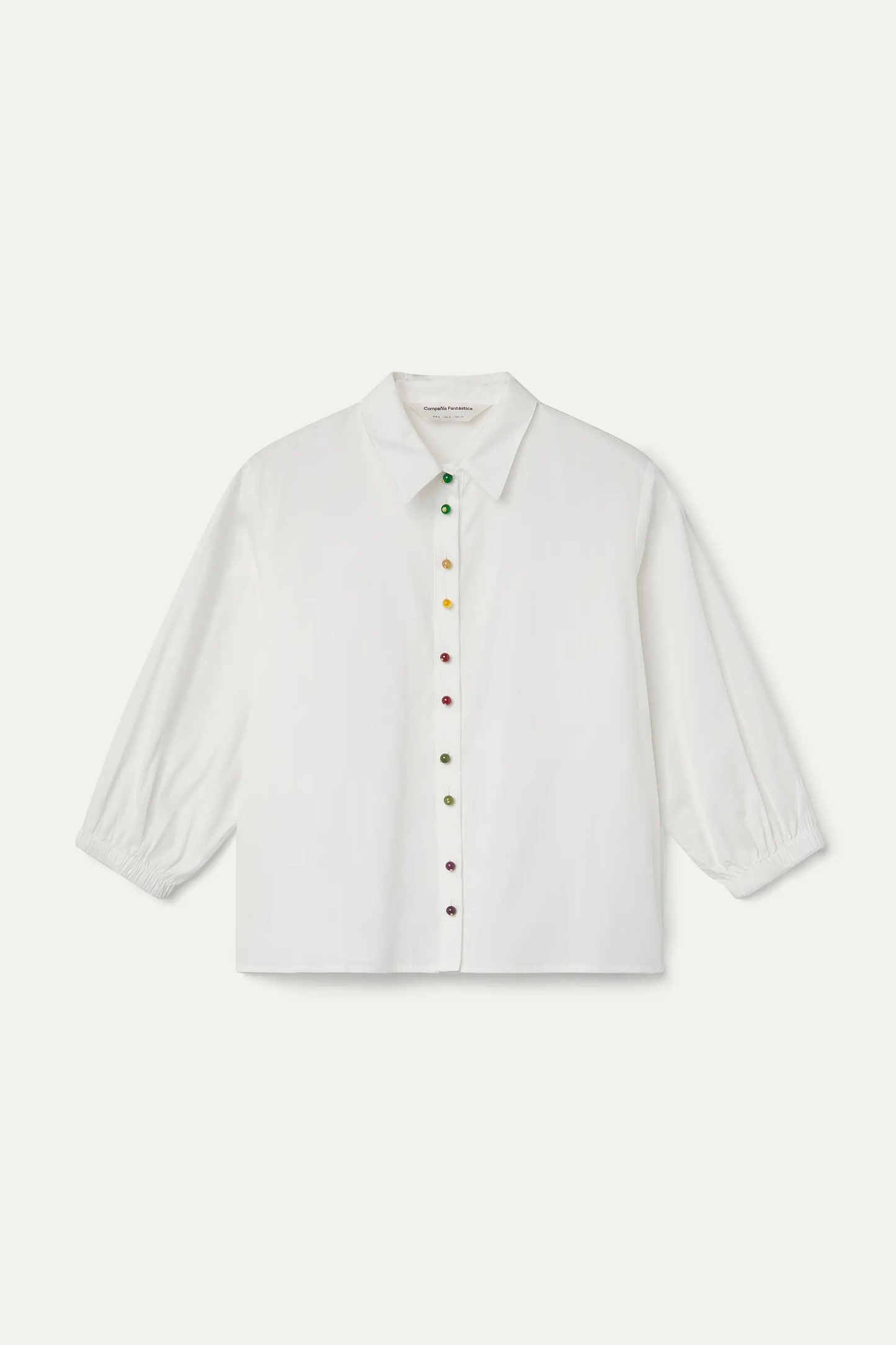 Camisa 100% algodón blanca con botones joyas multicolor