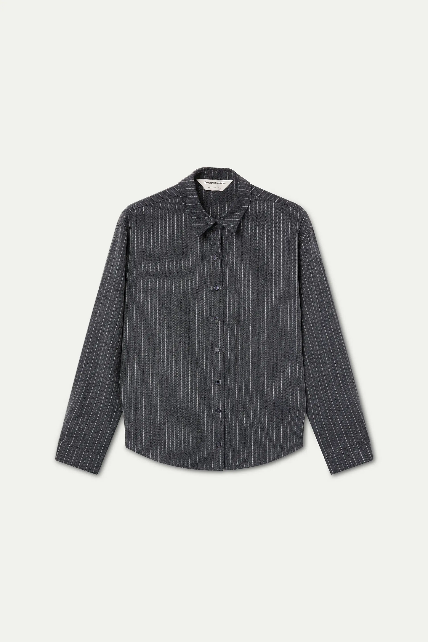 Camicia con stampa a righe sottili grigie