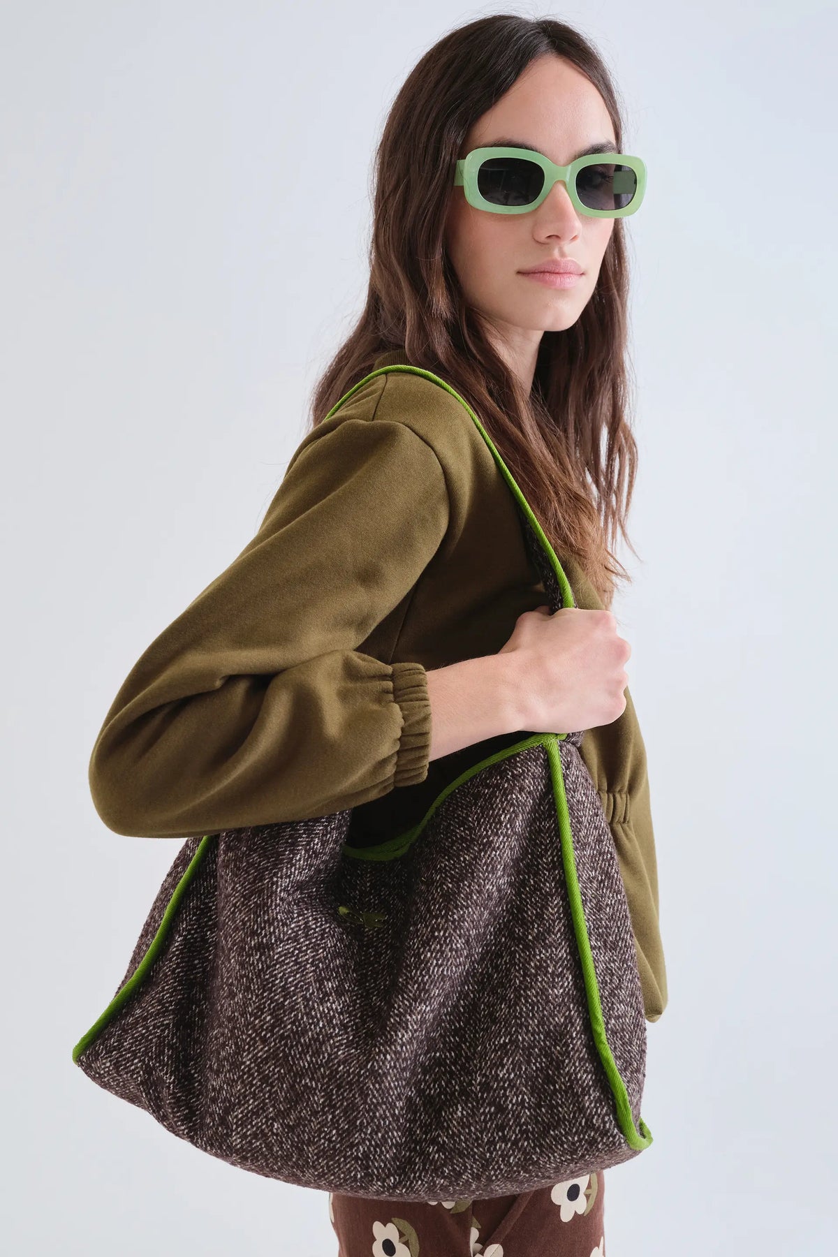 Bolso de hombro tweed marrón