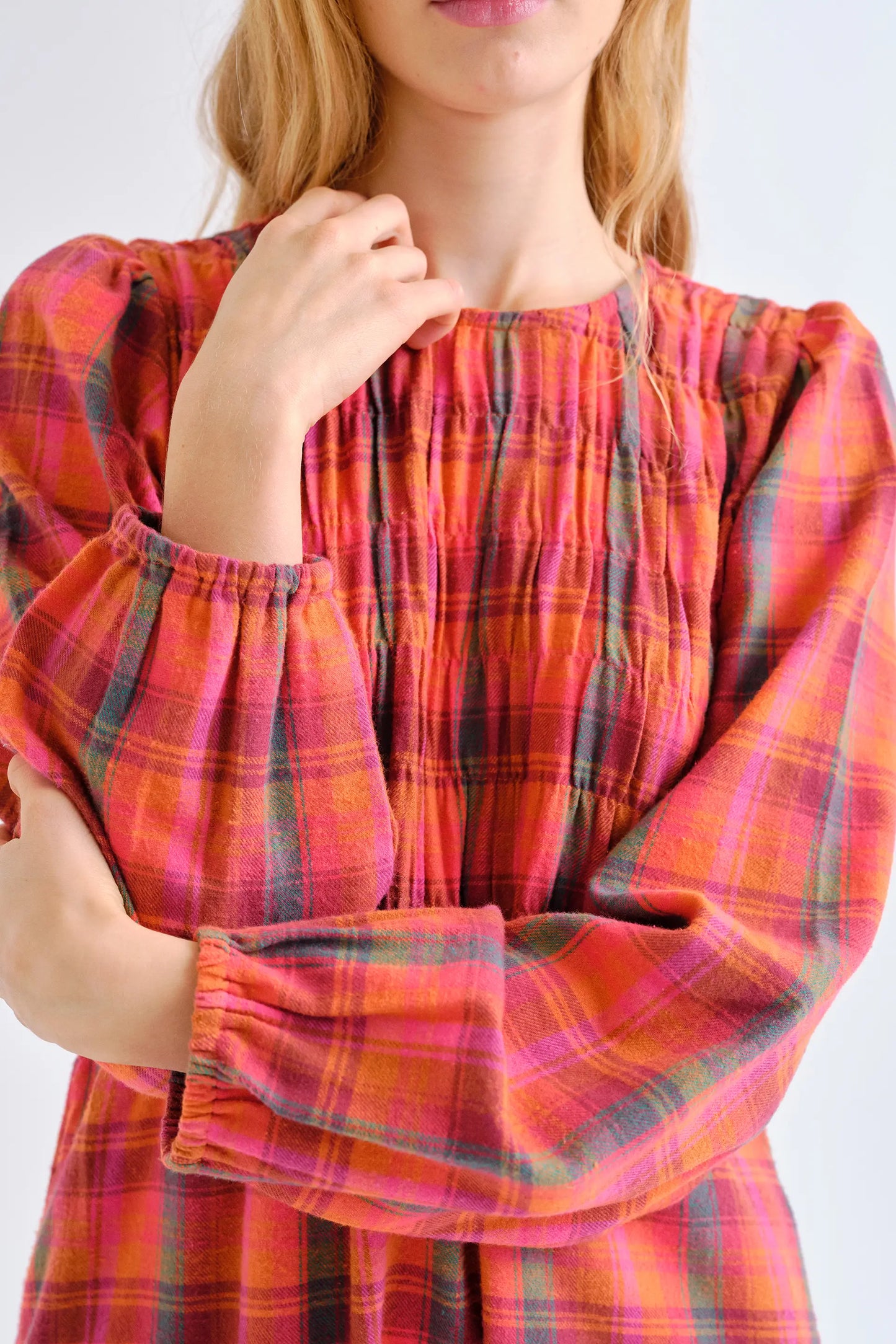 100% cotton Pink Plaid print dress