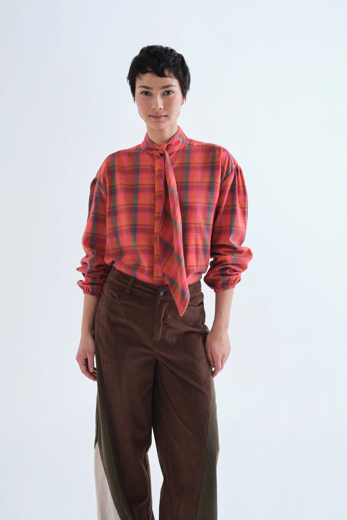 100% cotton Pink Plaid print shirt