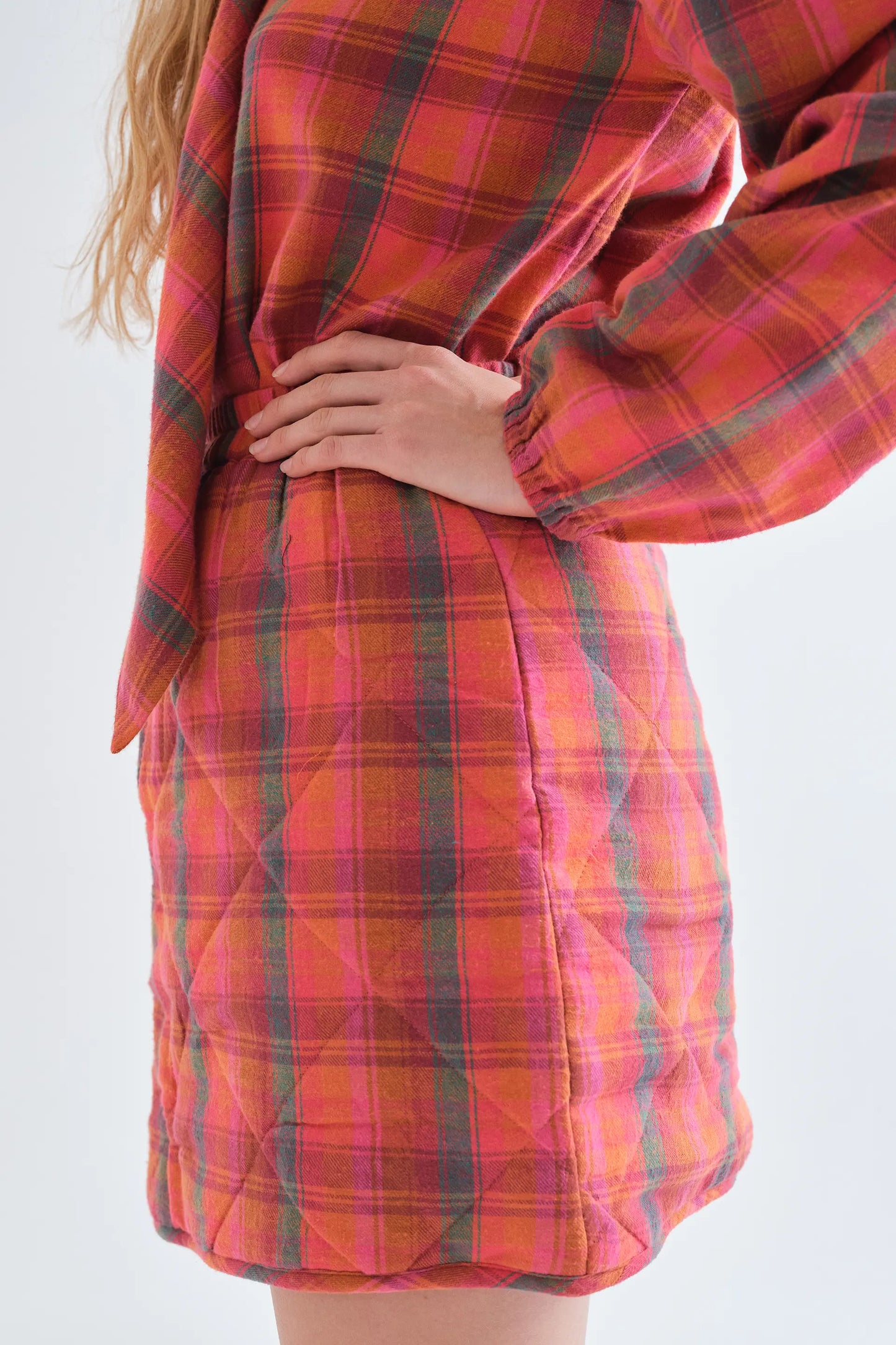 100% cotton Pink Plaid print skirt