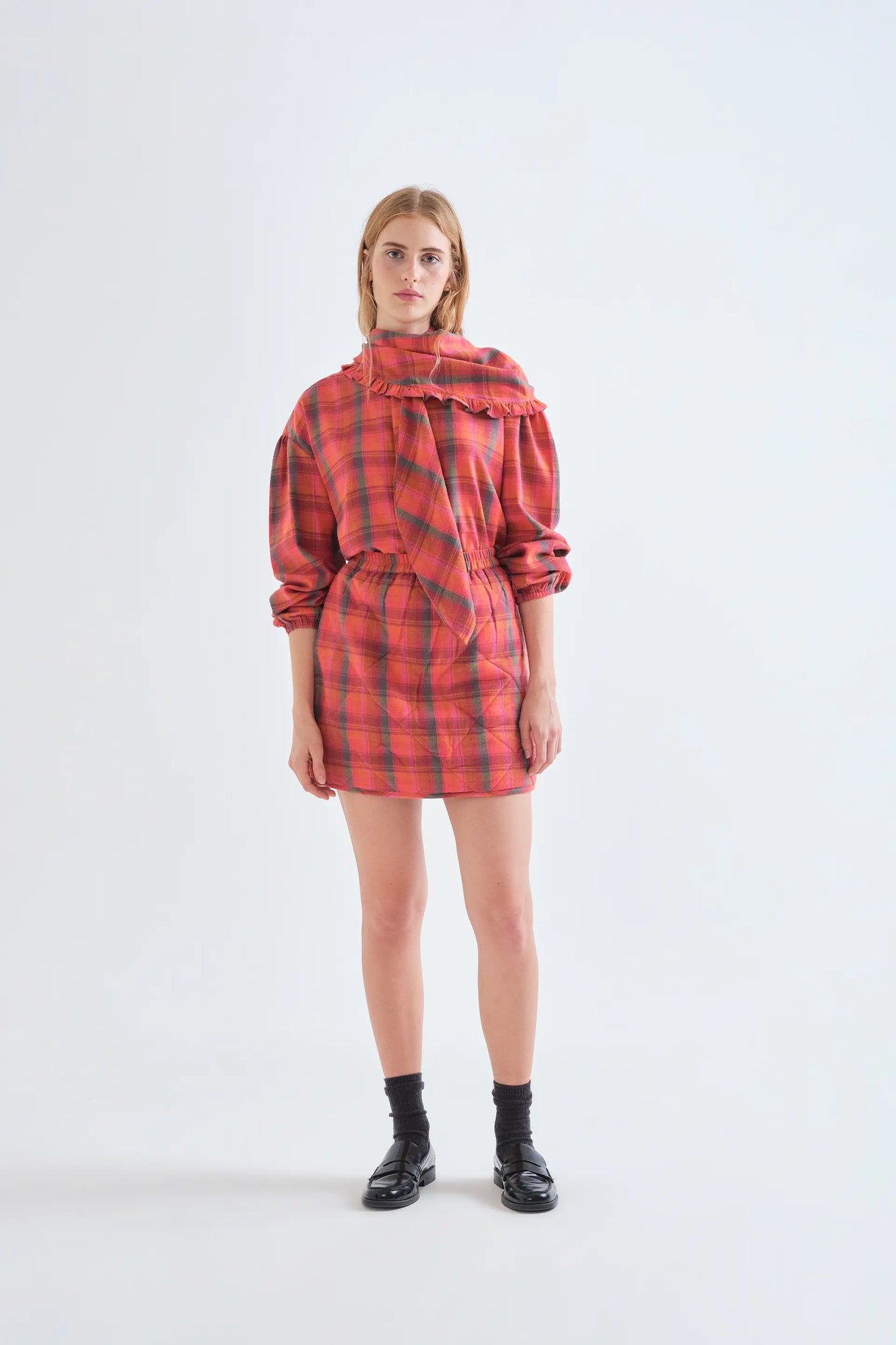 100% cotton Pink Plaid print skirt