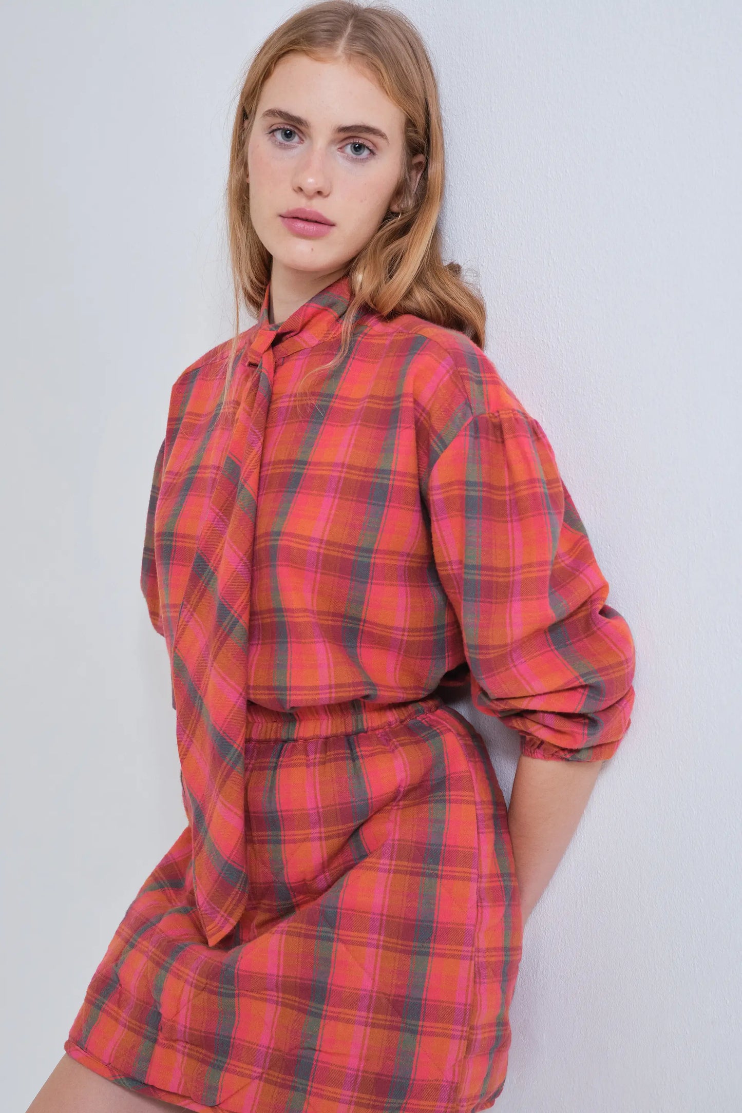 100% cotton Pink Plaid print skirt