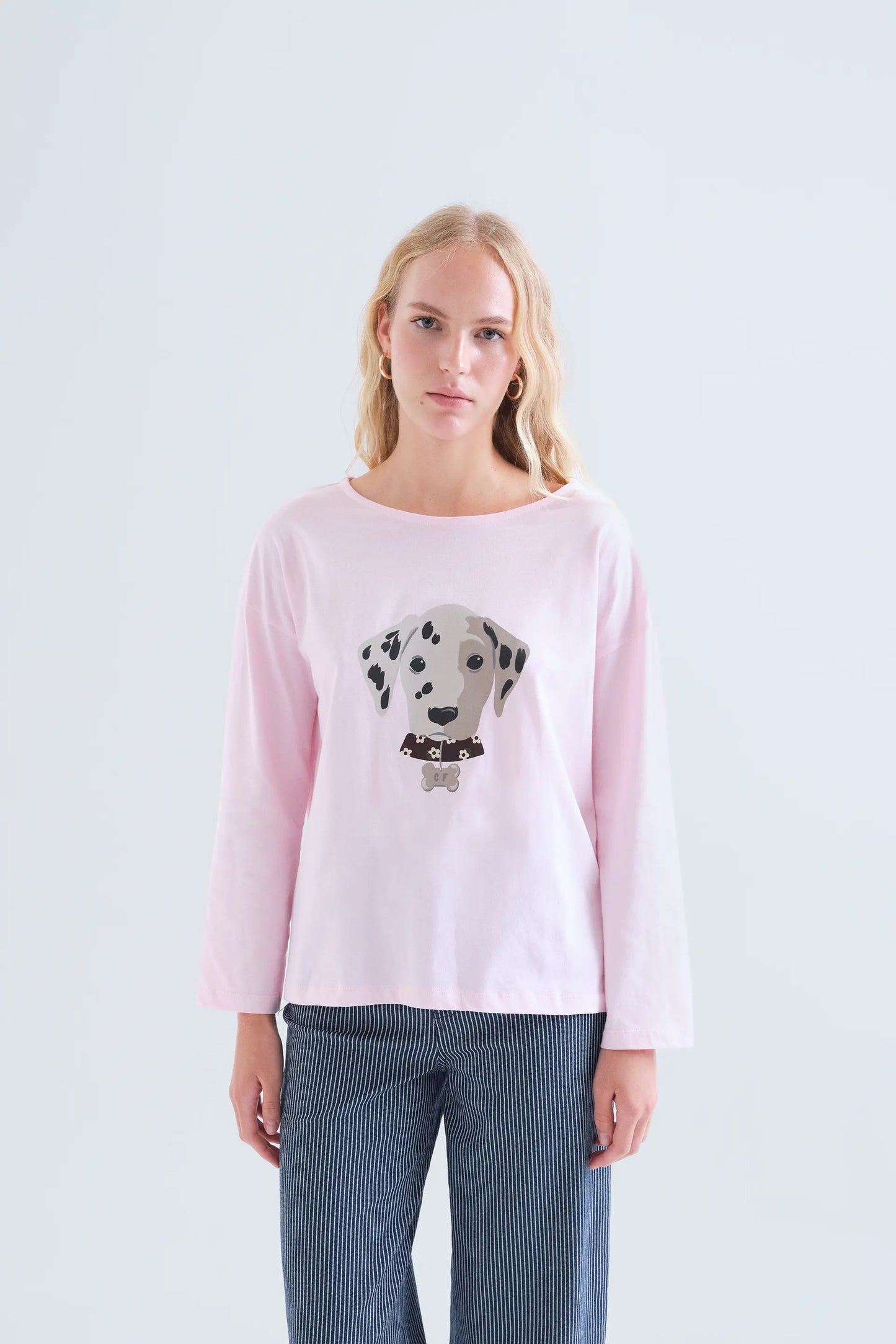 T-shirt 100% cotone rosa con stampa Dalmata
