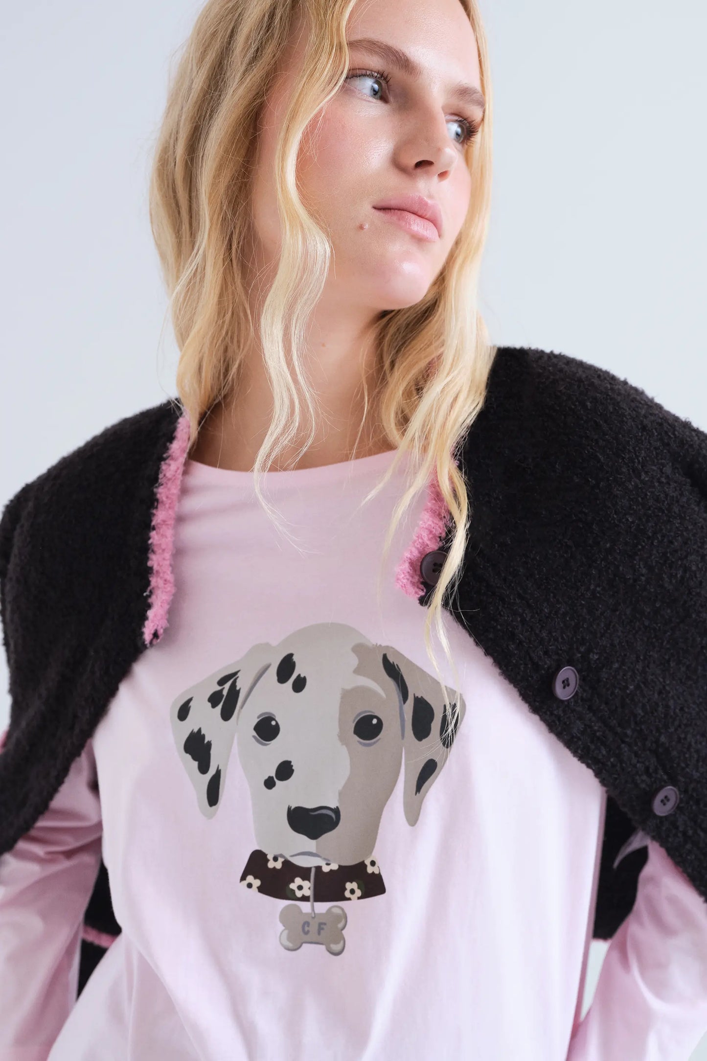 T-shirt 100% cotone rosa con stampa Dalmata