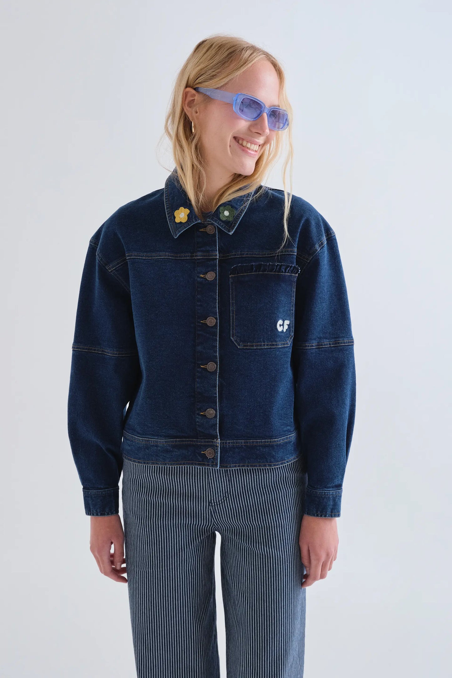 Navy blue denim jacket with Euphonia embroidery