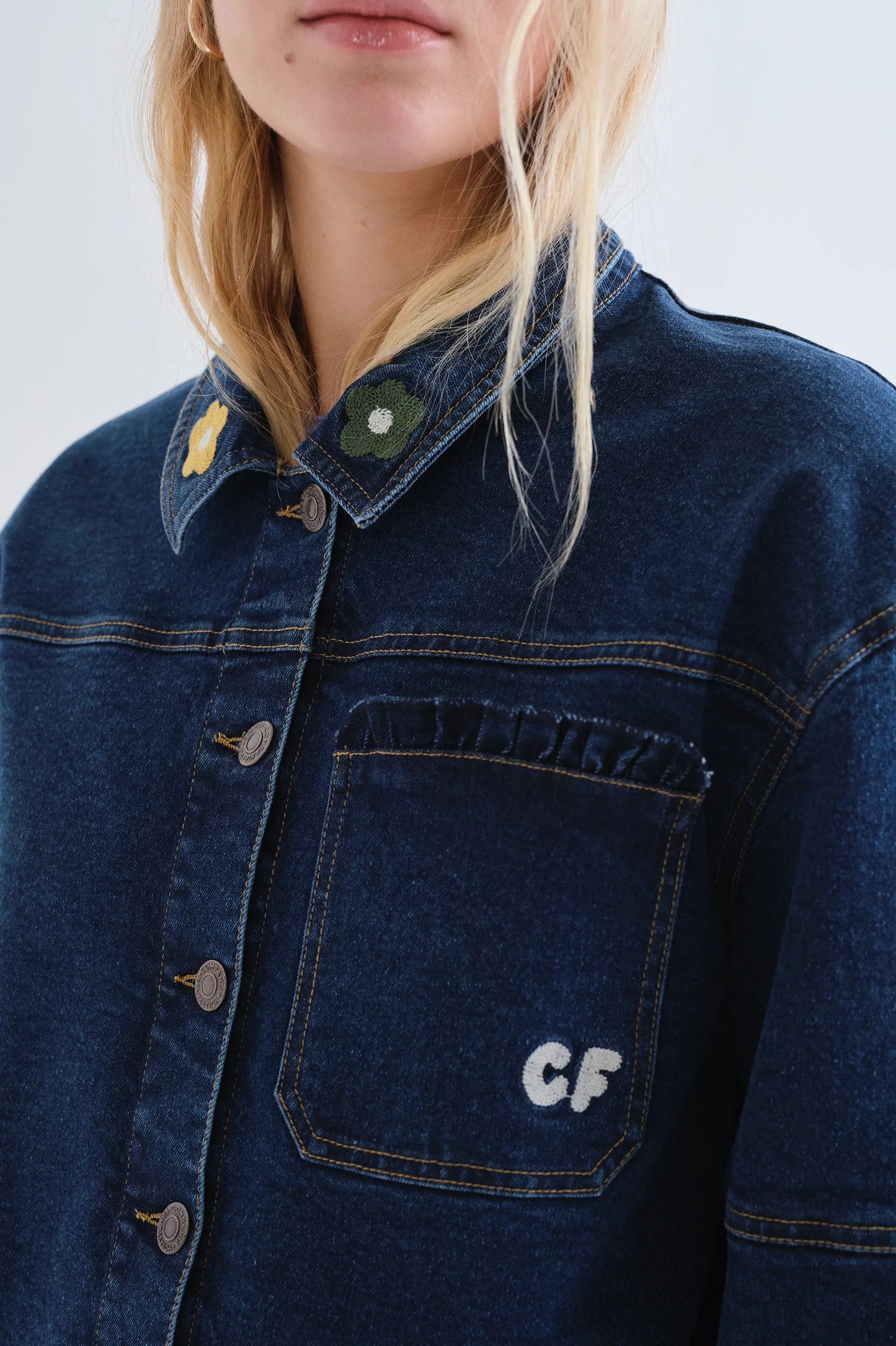 Navy blue denim jacket with Euphonia embroidery