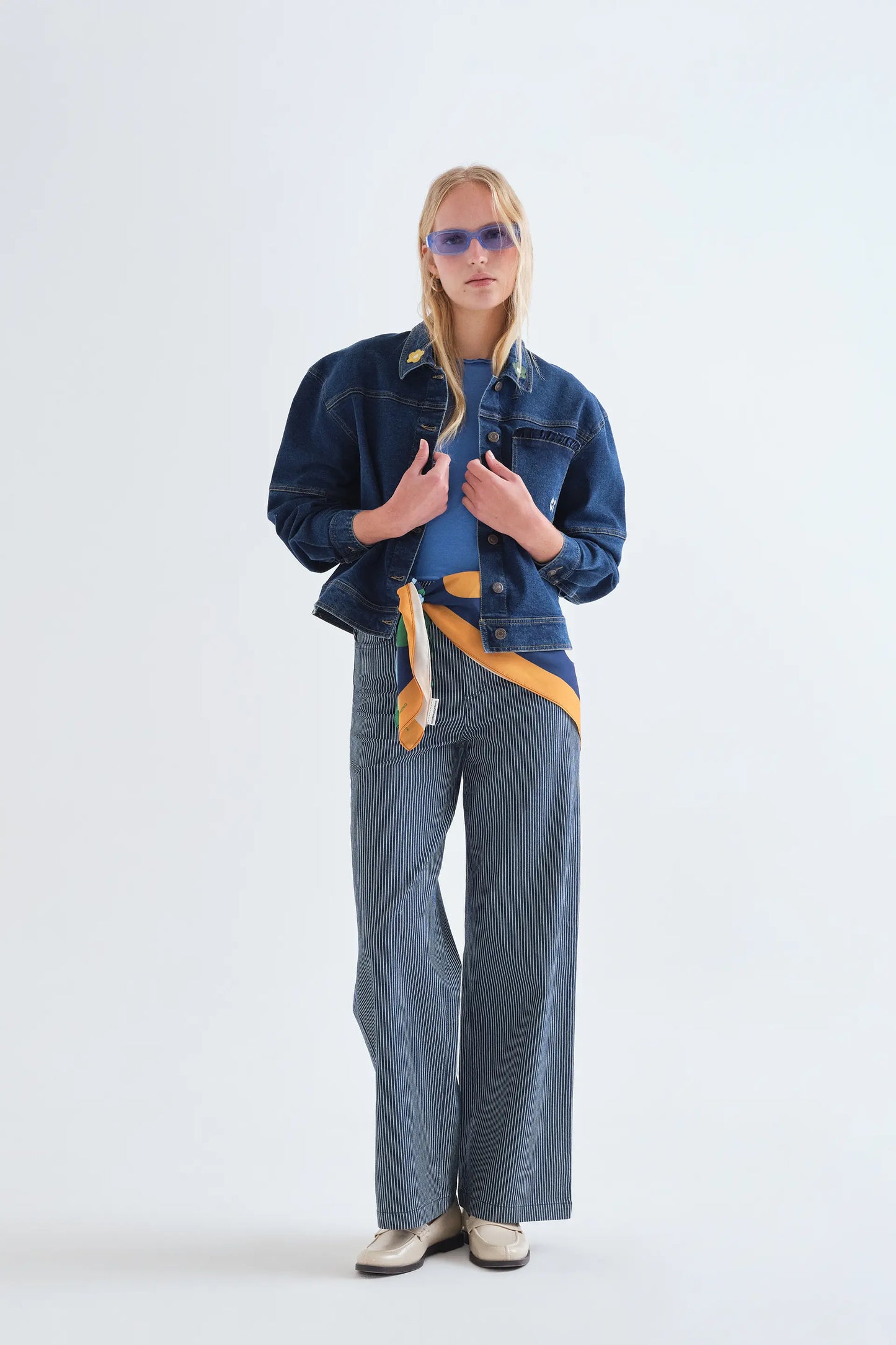 Navy blue denim jacket with Euphonia embroidery