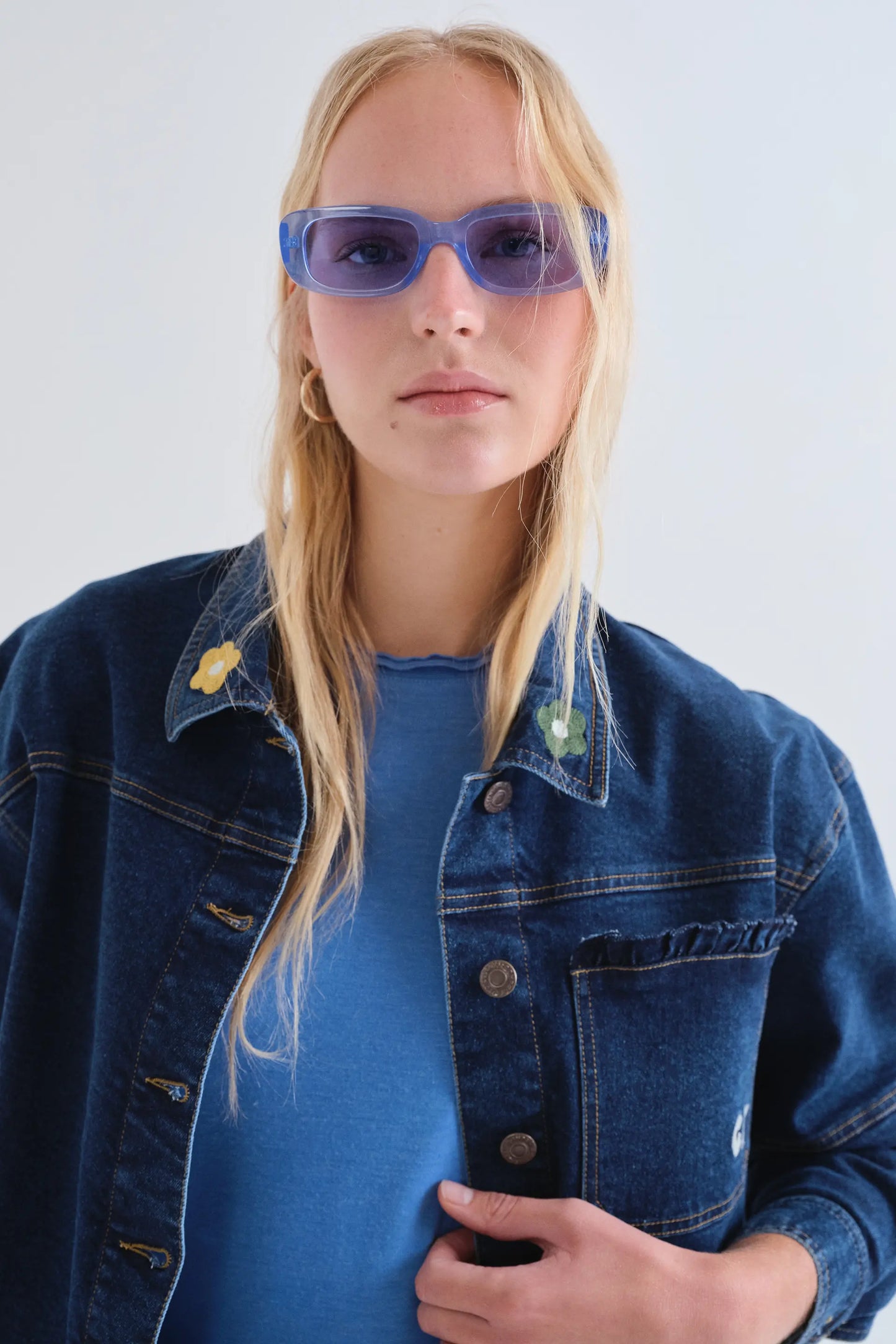 Navy blue denim jacket with Euphonia embroidery