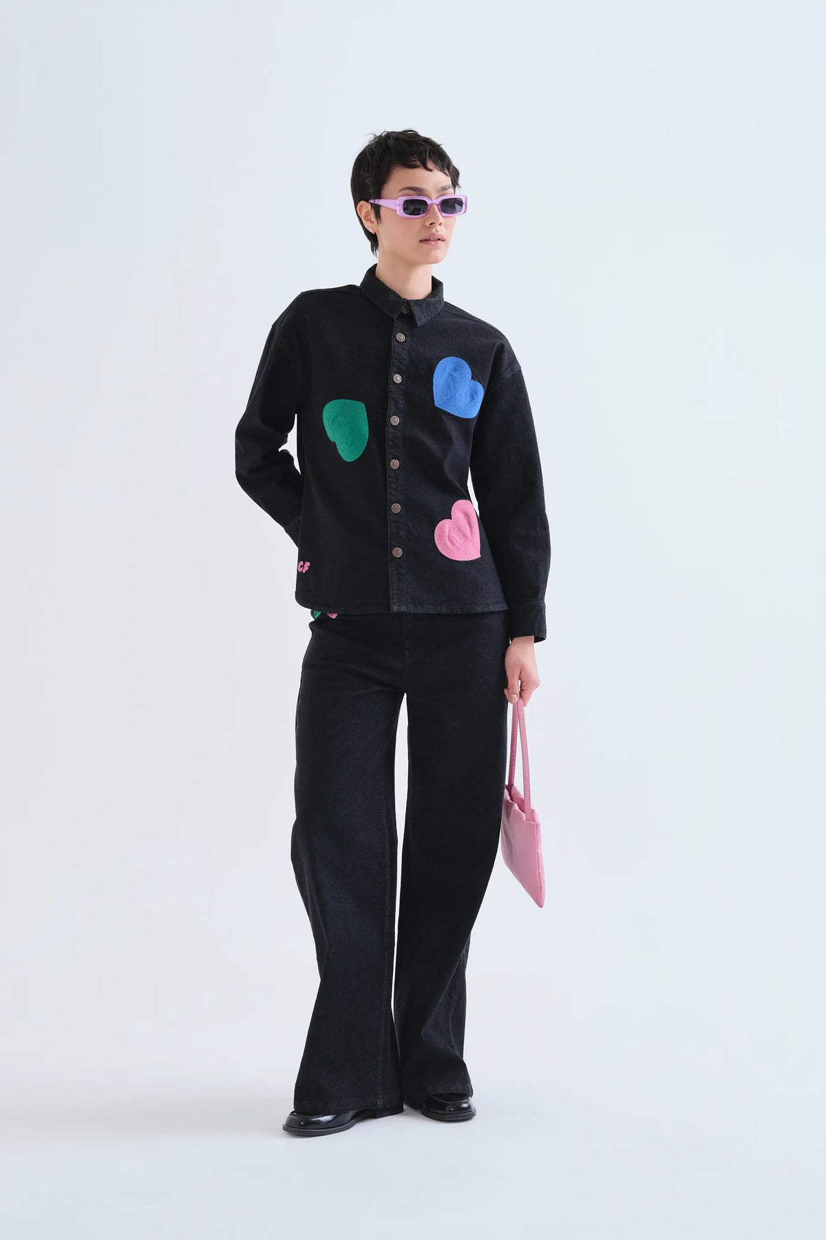 Camisa vaquera negra con estampado Candy