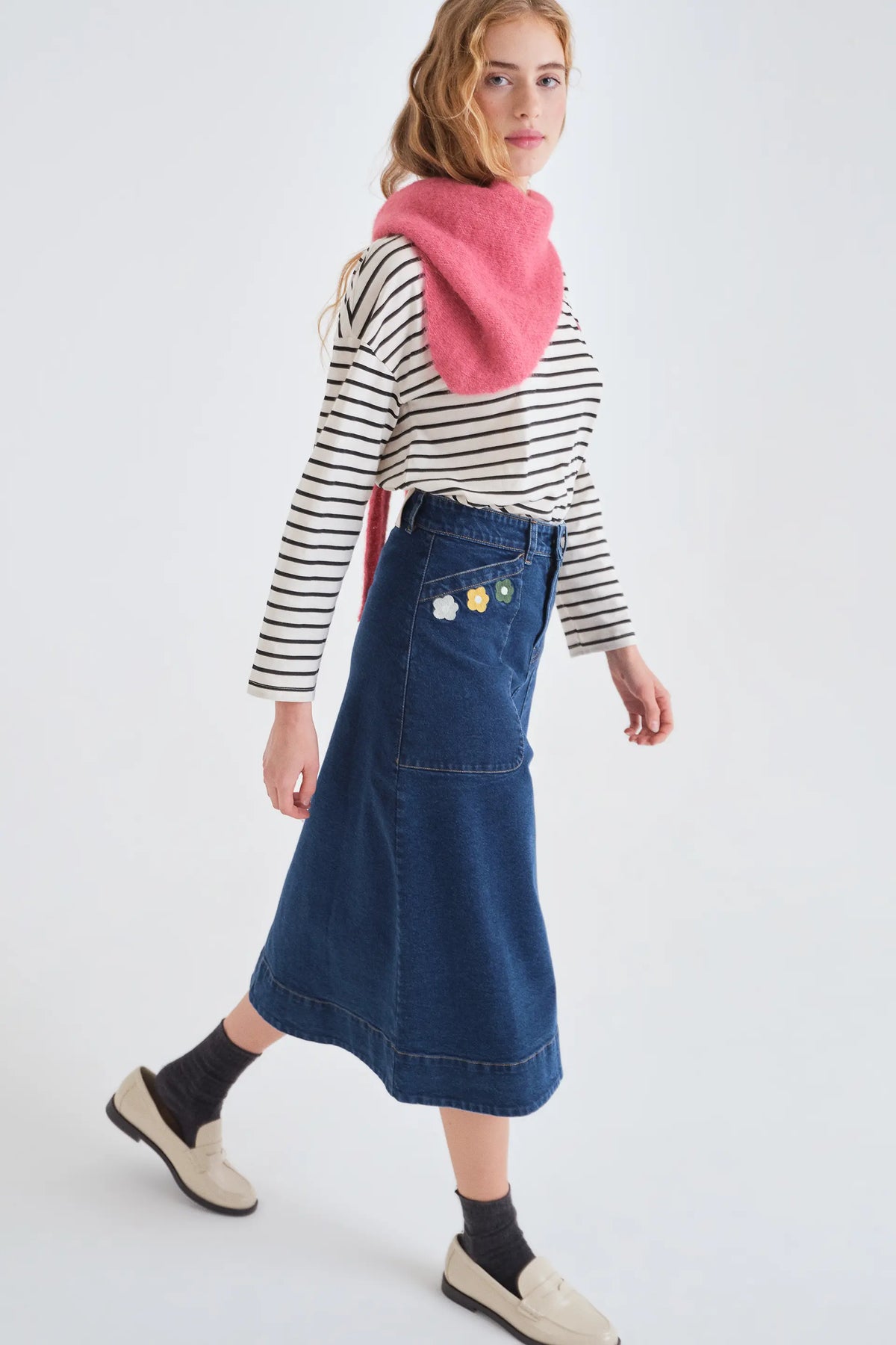 Falda midi mezcla algodón con estampado Euphonia