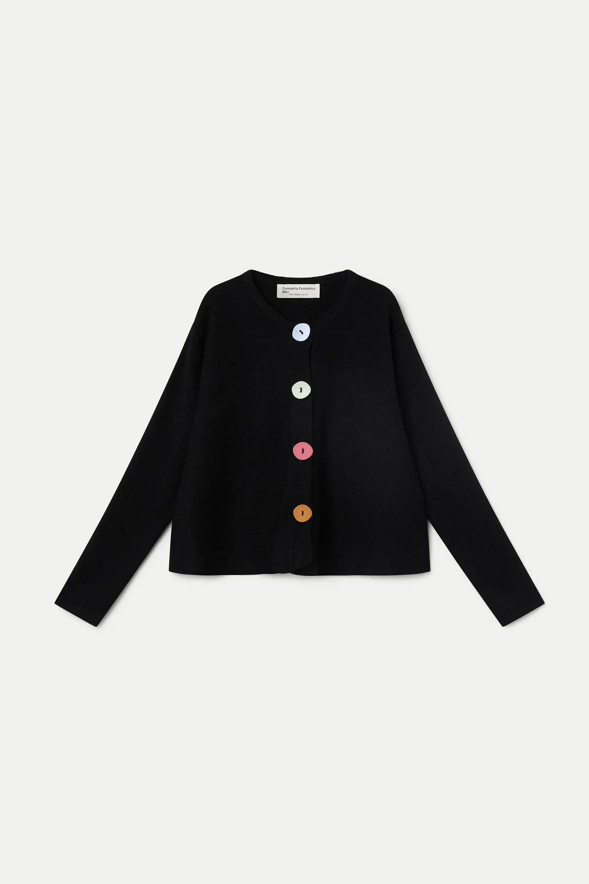 Cárdigan negro de niña con botones multicolor