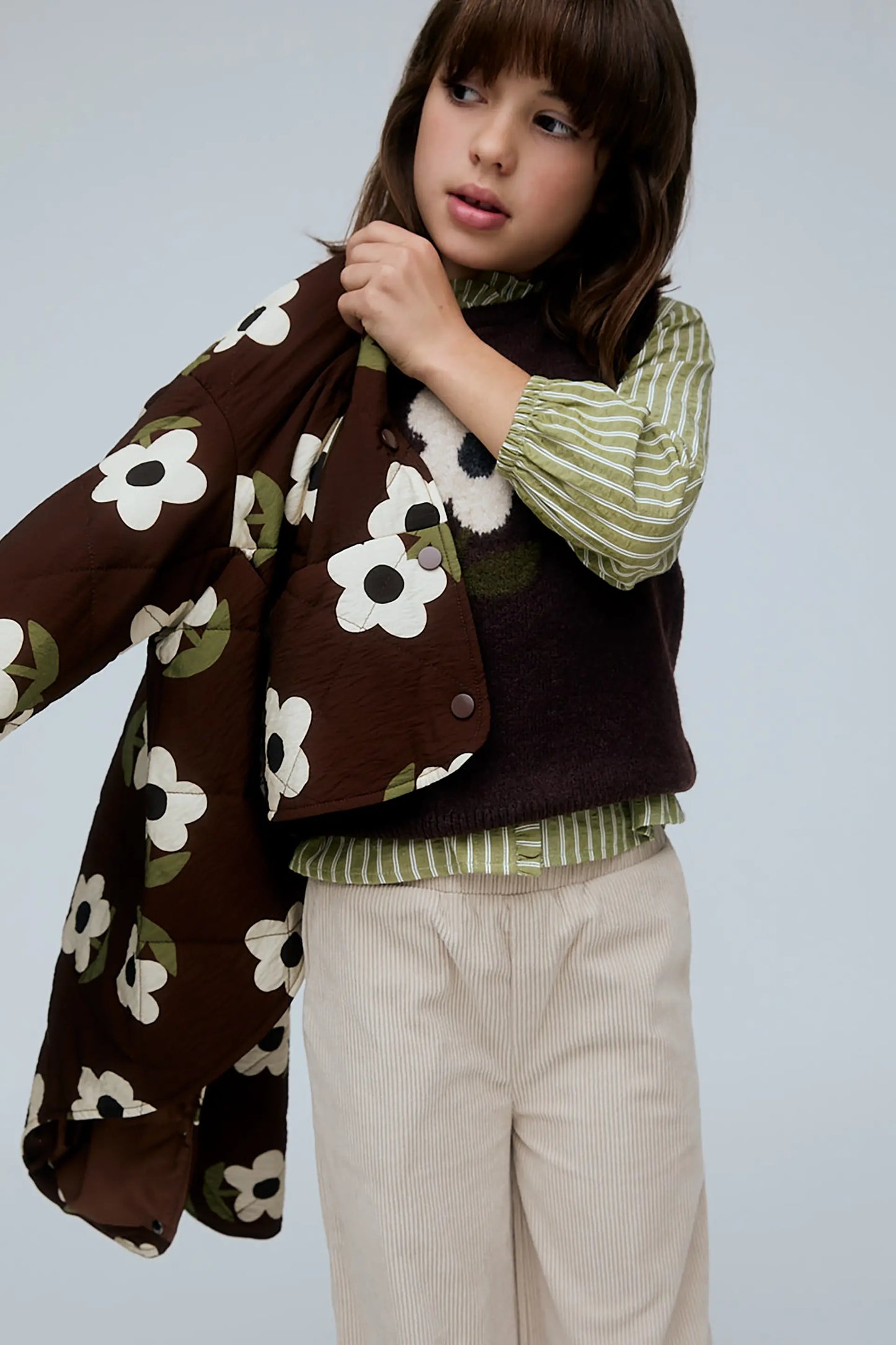 Chaleco de niña con estampado de flor gigante