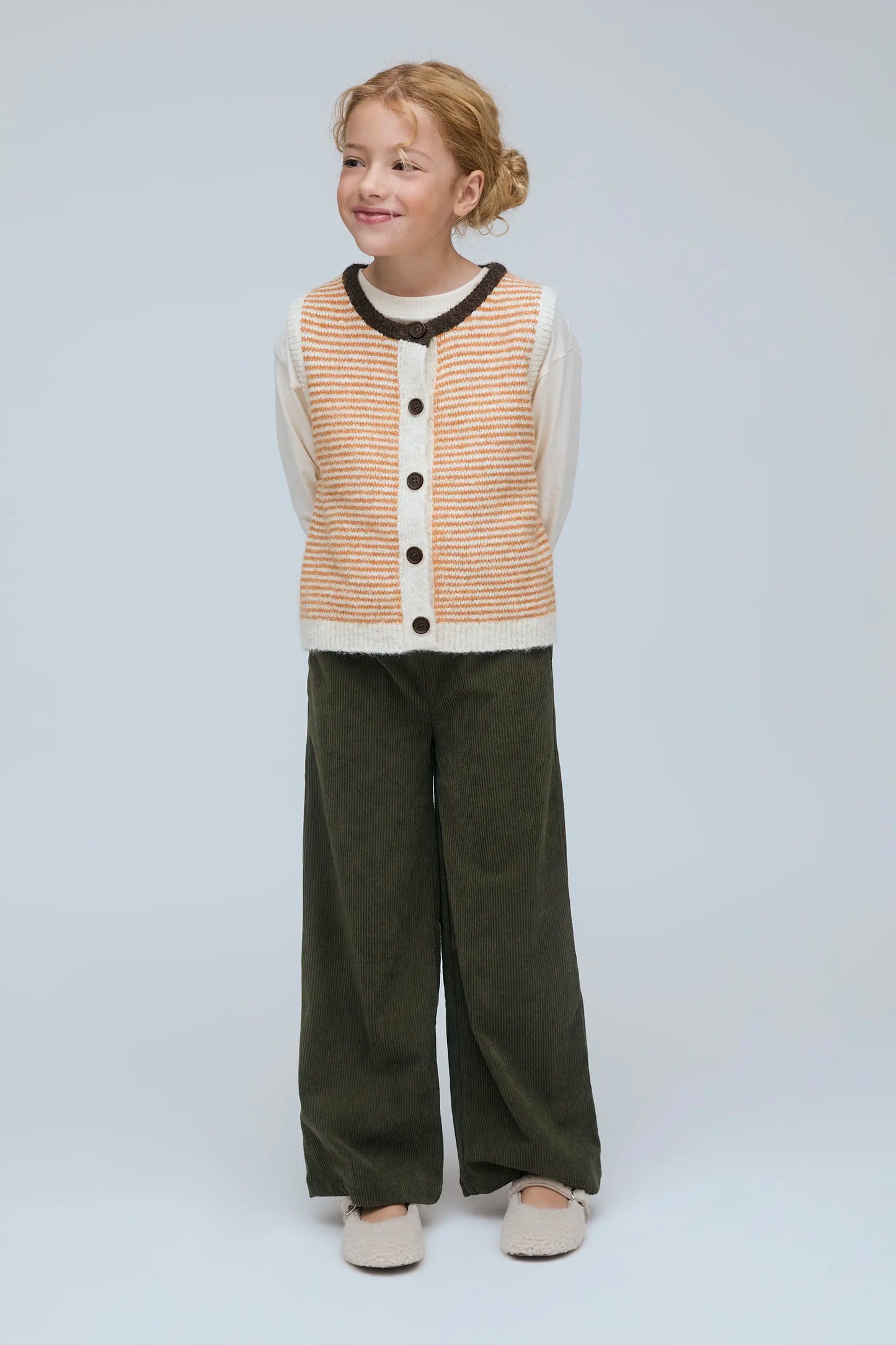 Chaleco unisex con estampado de rayas blanco y naranja