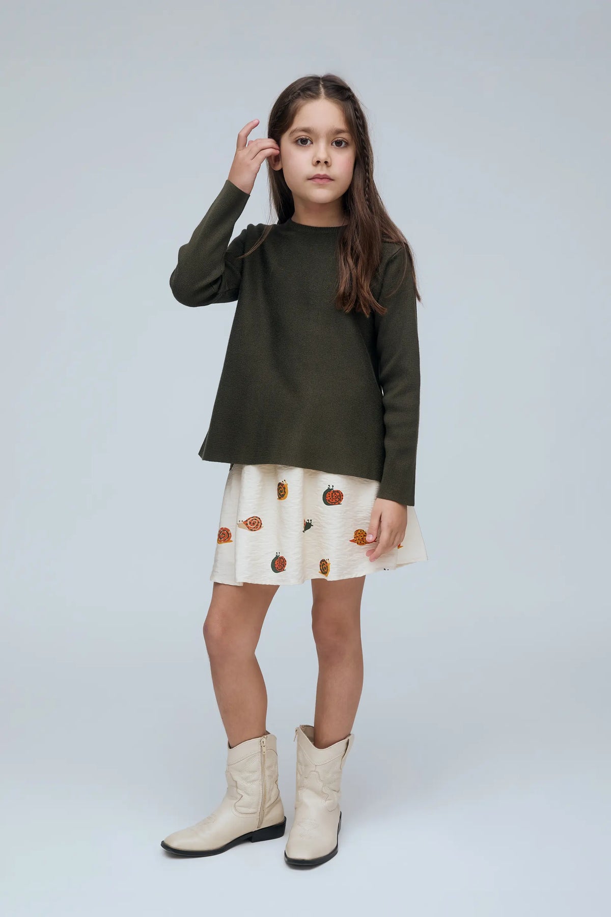 Jersey de niña mezcla algodón verde oscuro
