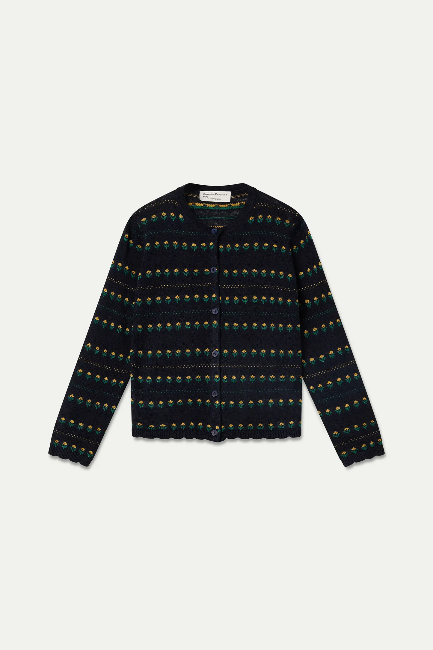 Navy blue girl's cardigan with floral print