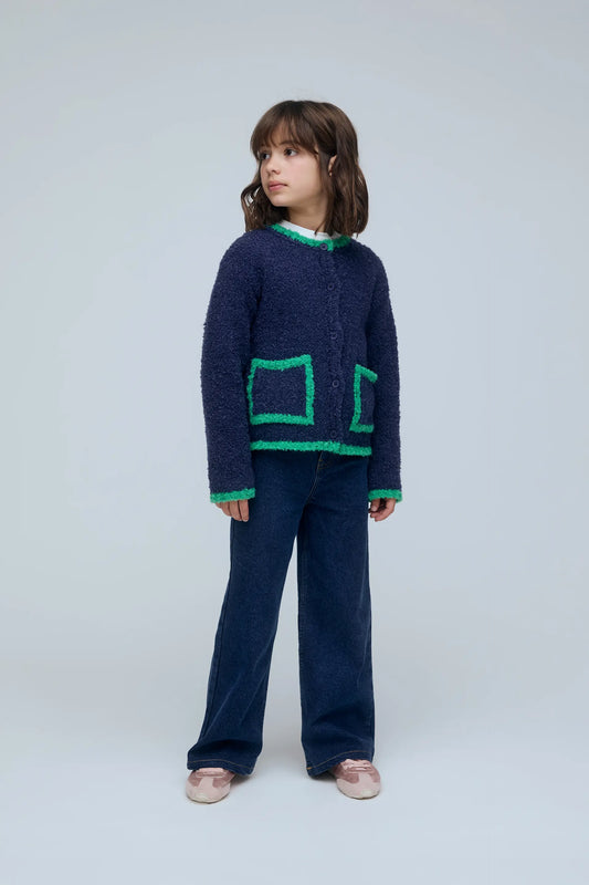 Cardigan da bambina blu navy e verde
