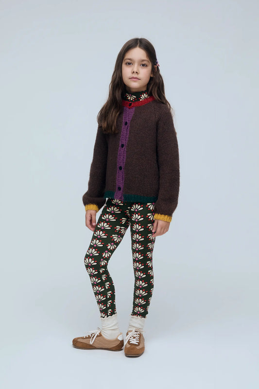 Cárdigan unisex marrón con detalles multicolor