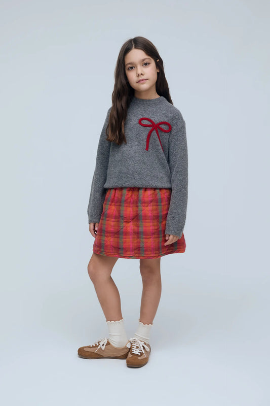 Jersey de niña gris oscuro con detalle de lazo rojo