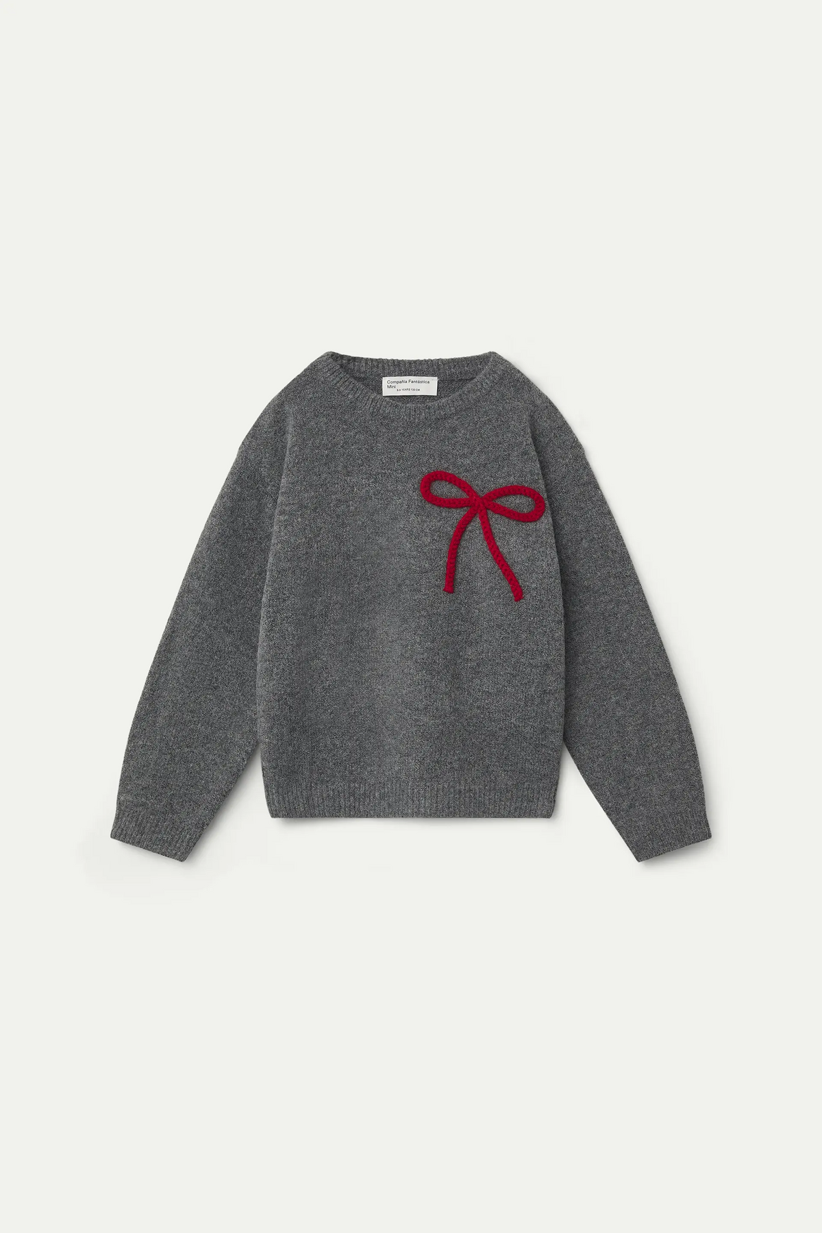 Jersey de niña gris oscuro con detalle de lazo rojo