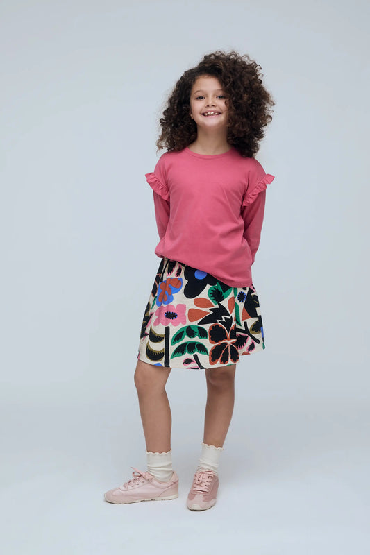 Camiseta de niña 100% algodón rosa con volantes