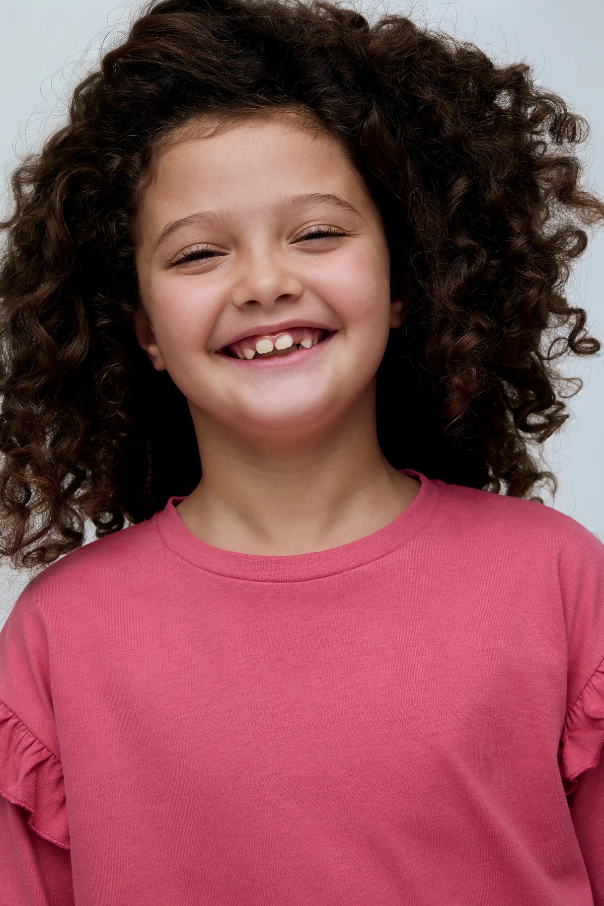 Girls' 100% cotton pink T-shirt with ruffles