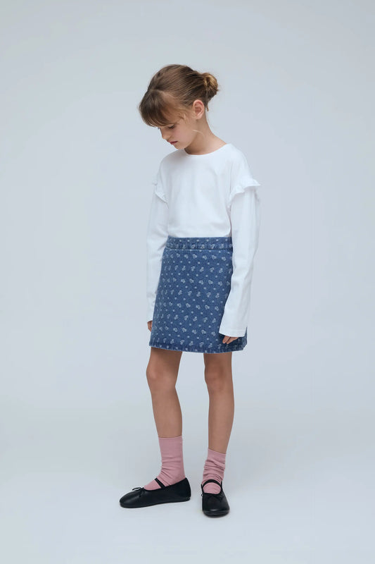 Camiseta de niña 100% algodón blanco con volantes