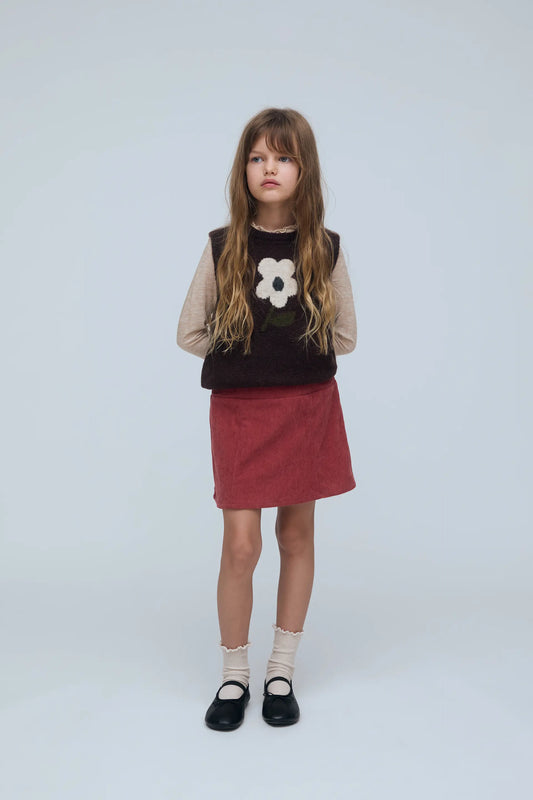 Falda corta de niña pana rosa
