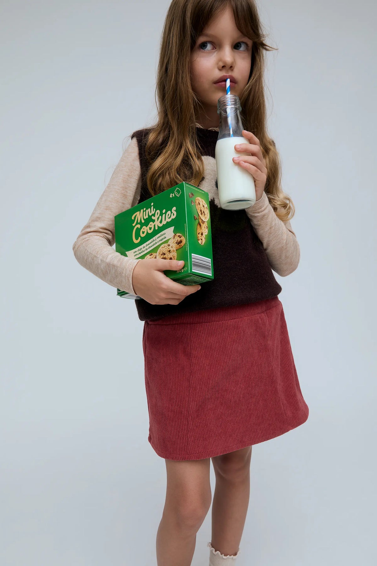 Falda corta de niña pana rosa