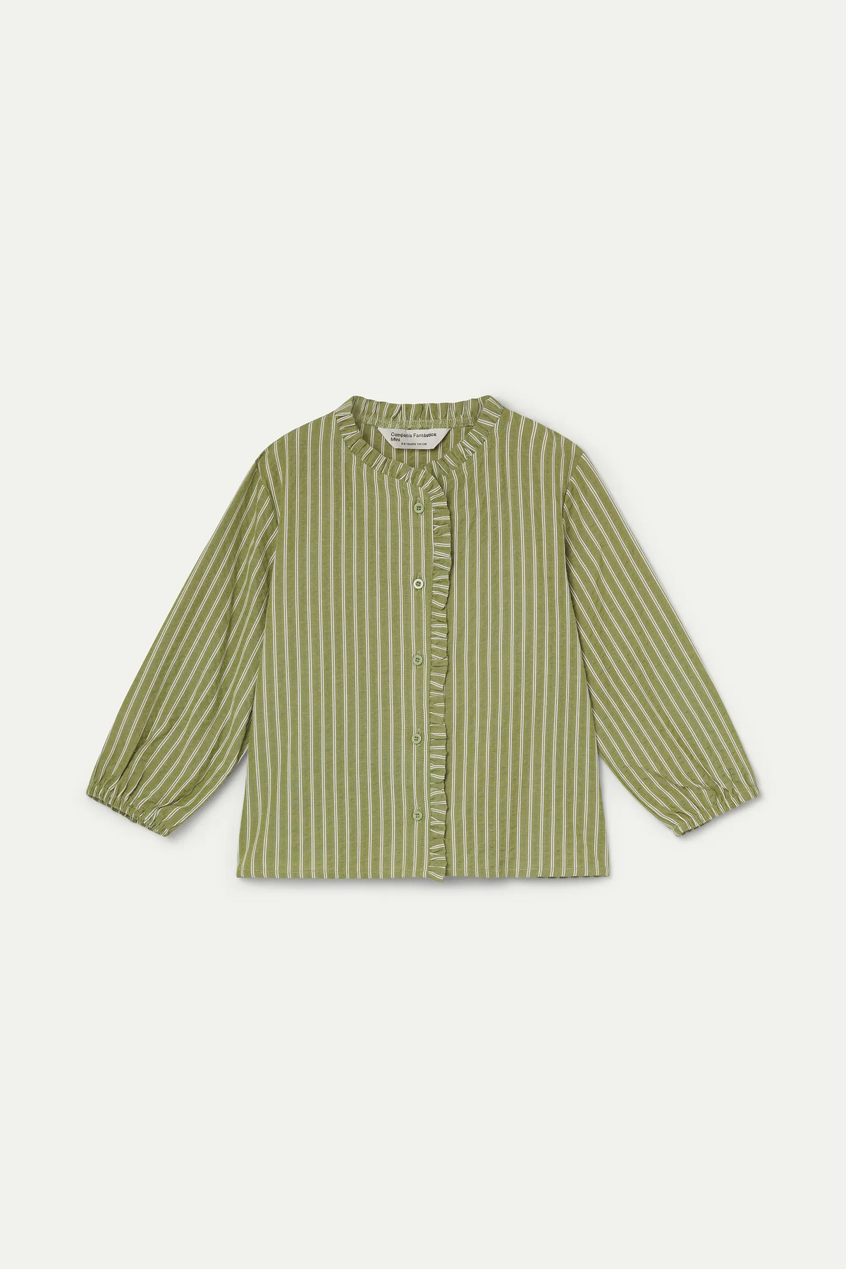 Camisa de niña con mezcla algodón con estampado de rayas verde y blanco