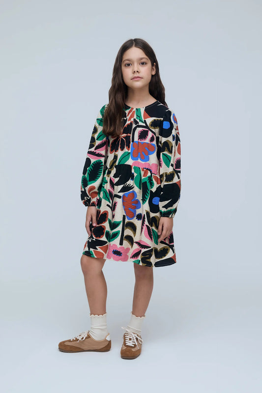 Vestido corto de niña con estampado Neo Garden