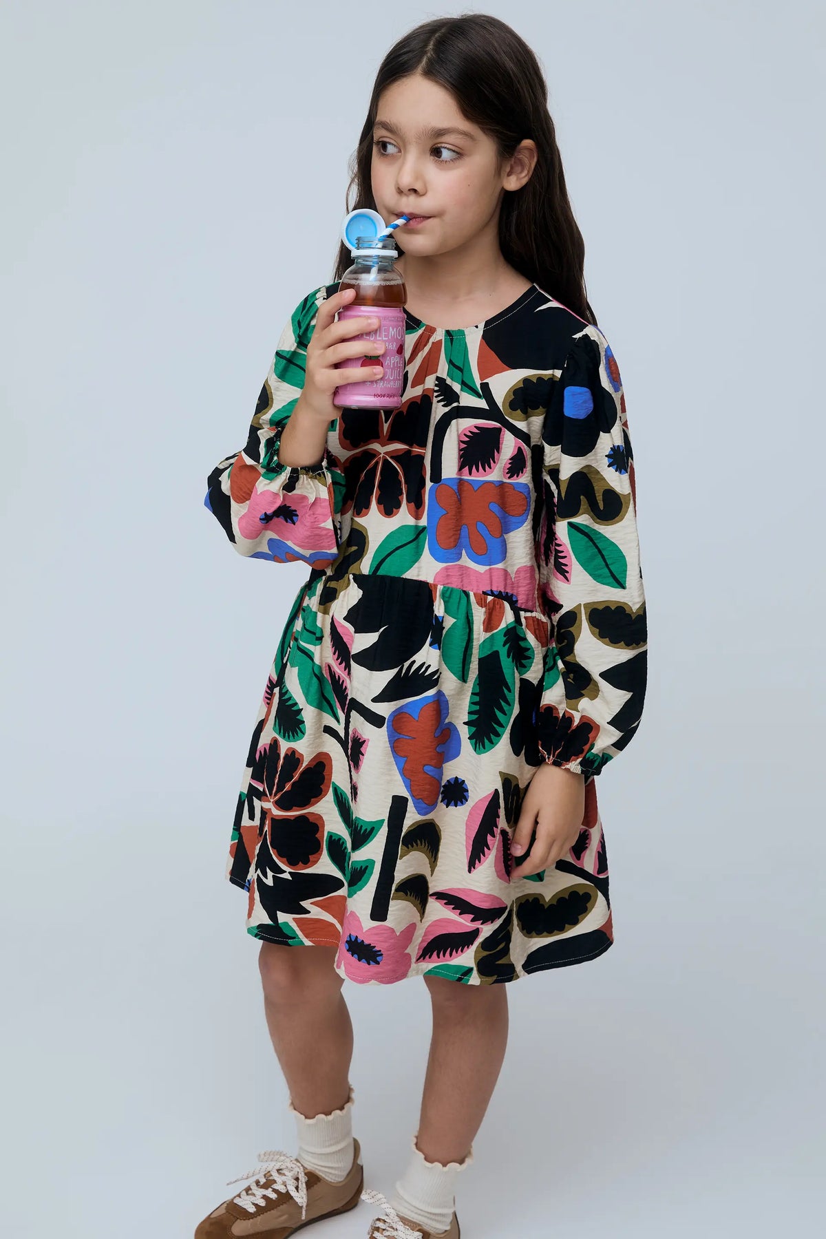 Vestido corto de niña con estampado Neo Garden