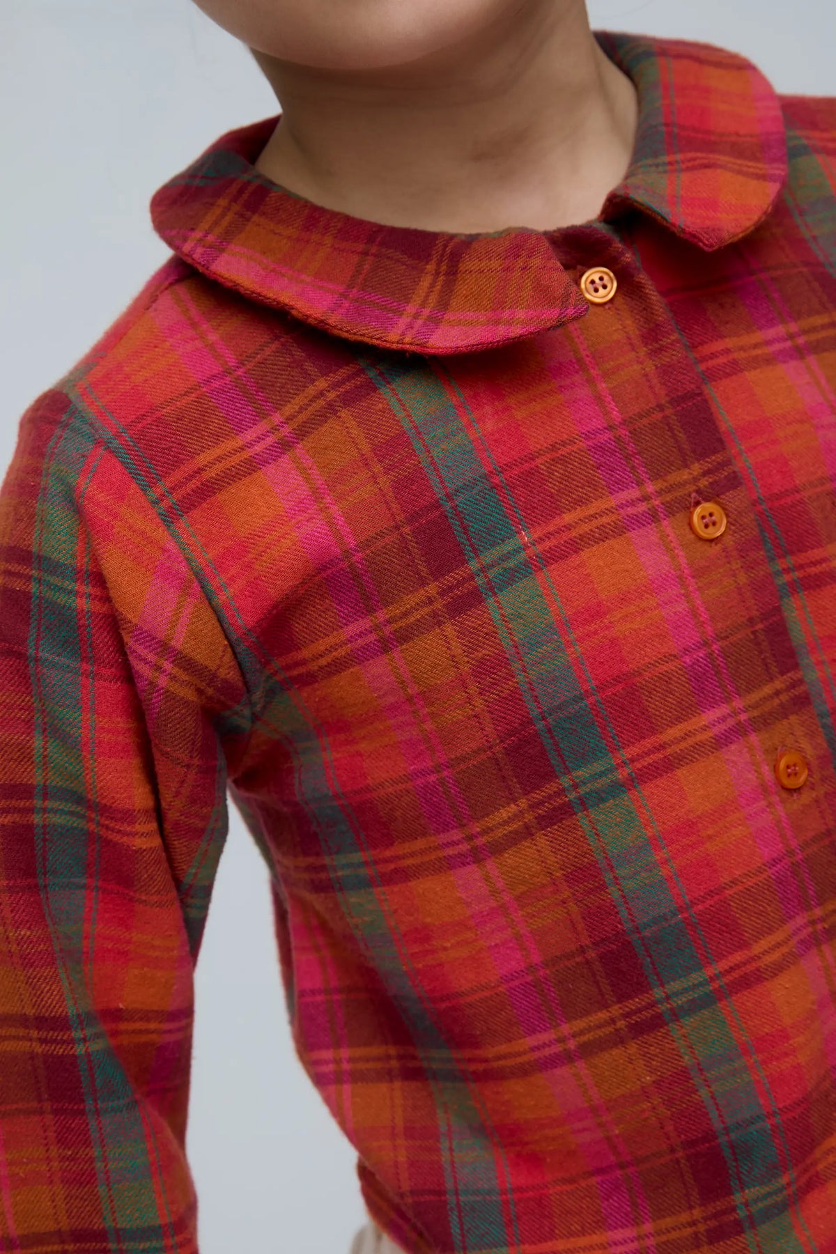 Camisa de niña 100% algodón con estampado de cuadros rosa