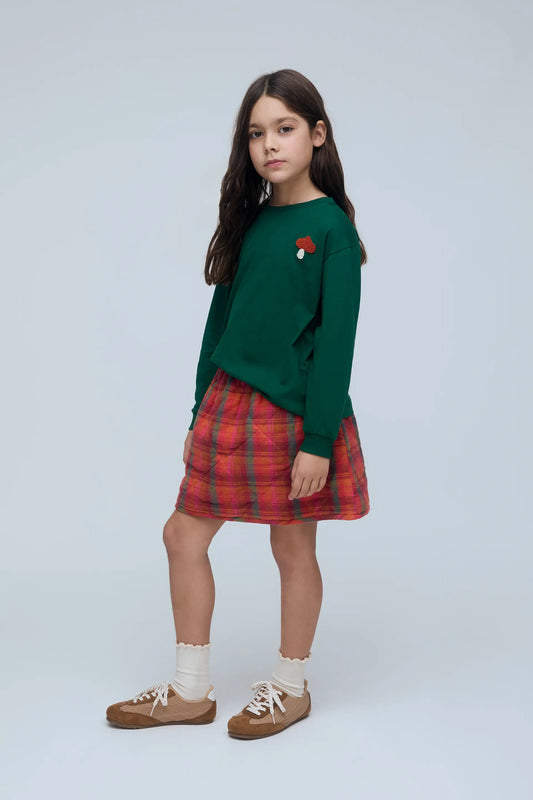 Falda de niña 100% algodón con estampado de cuadros rosa