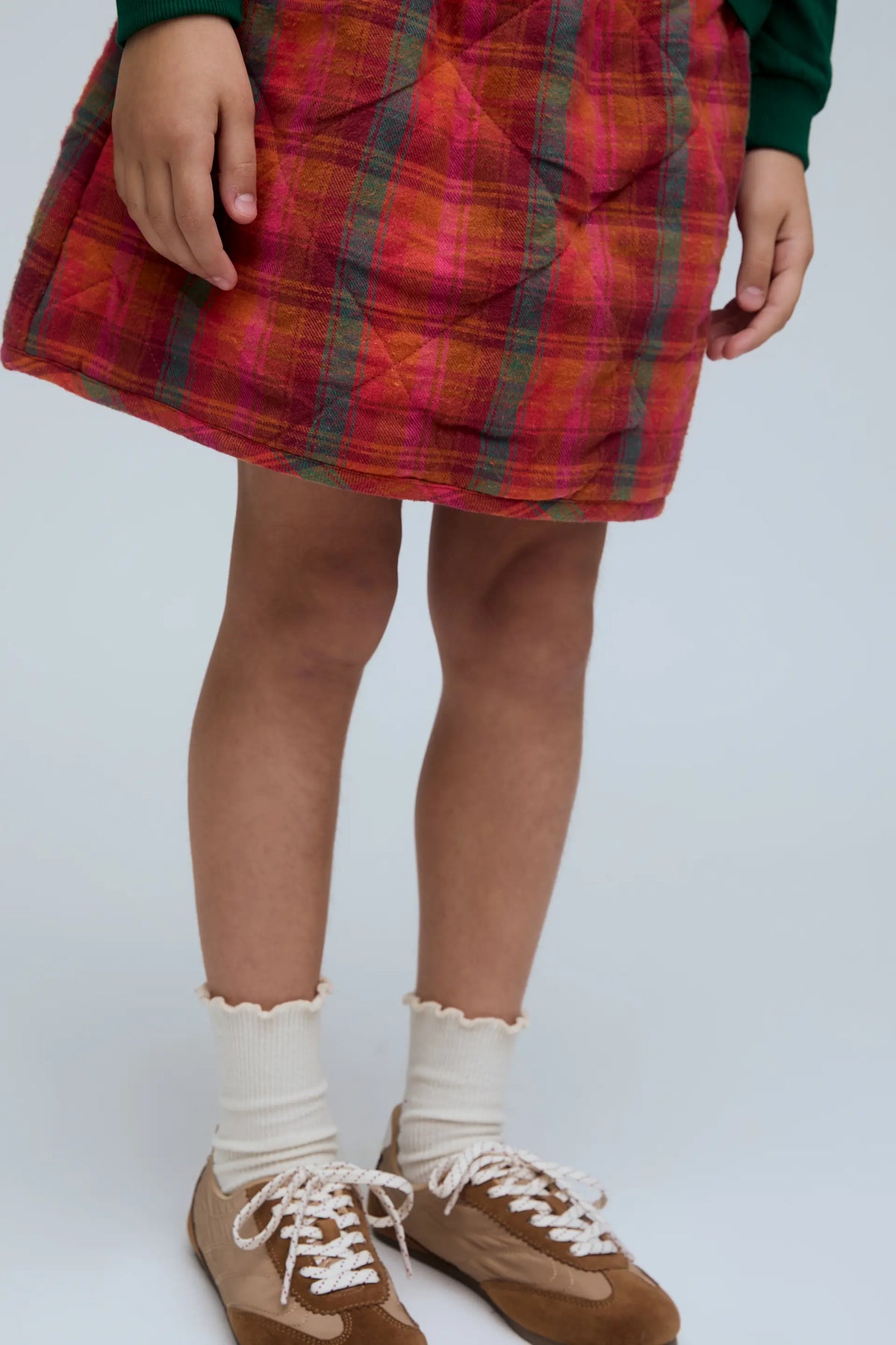 Falda de niña 100% algodón con estampado de cuadros rosa