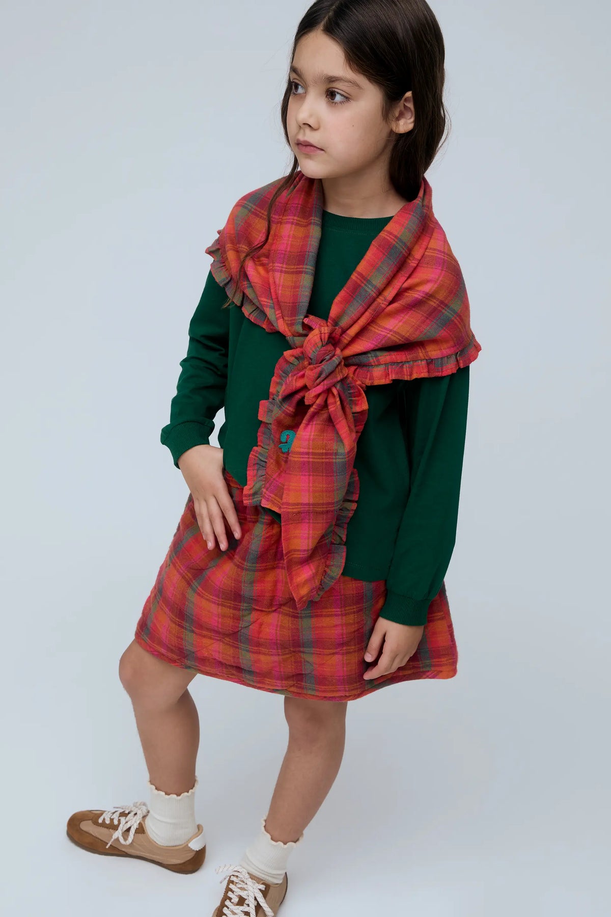 Falda de niña 100% algodón con estampado de cuadros rosa