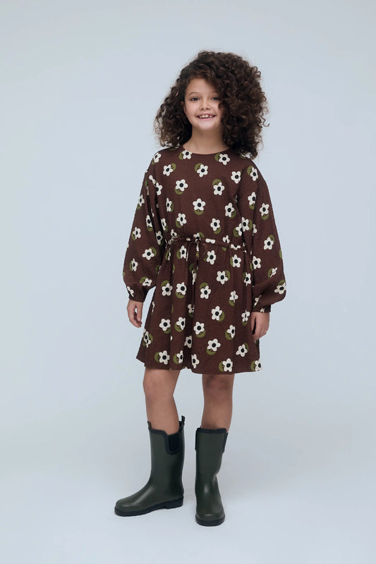 Vestido corto de niña anudado con estampado Santini