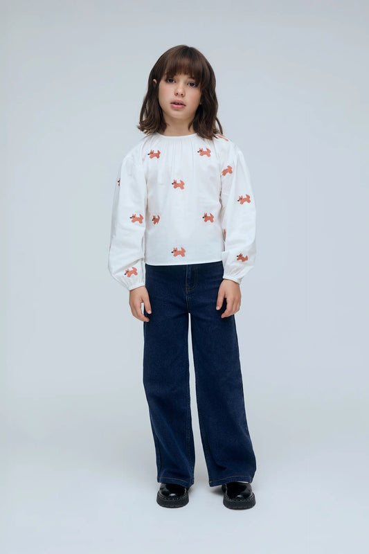 Top de niña 100% algodón con bordado de Zorro