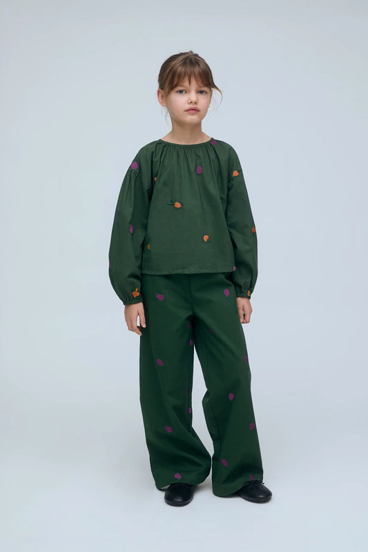 Pantalón 100% algodón de niña con bordado de Berenjena