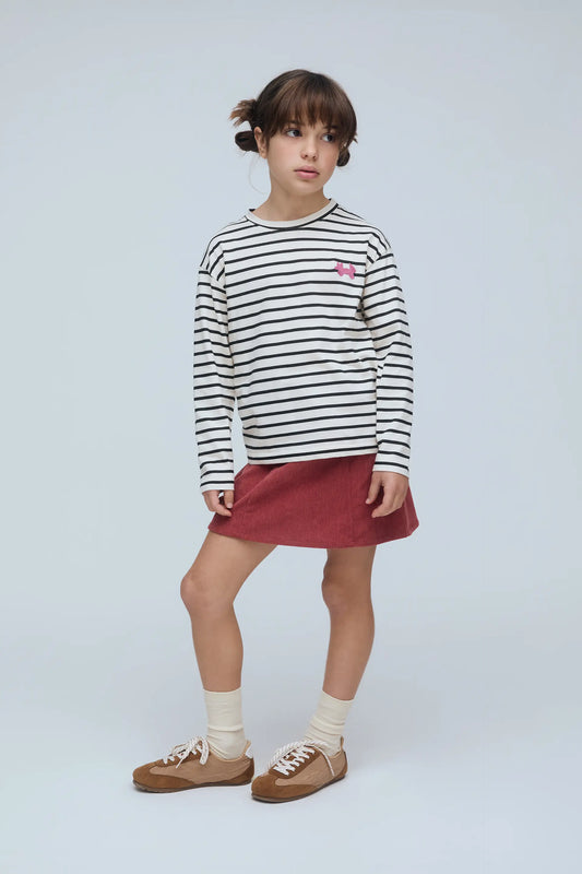 Camiseta de niña 100% algodón con estampado de rayas blanco y negro