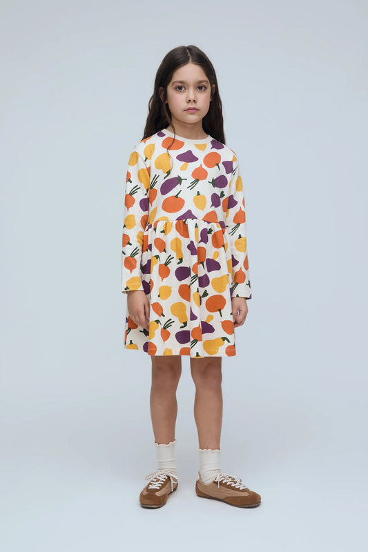 Vestido corto de niña 100% algodón con estampado Vegetales