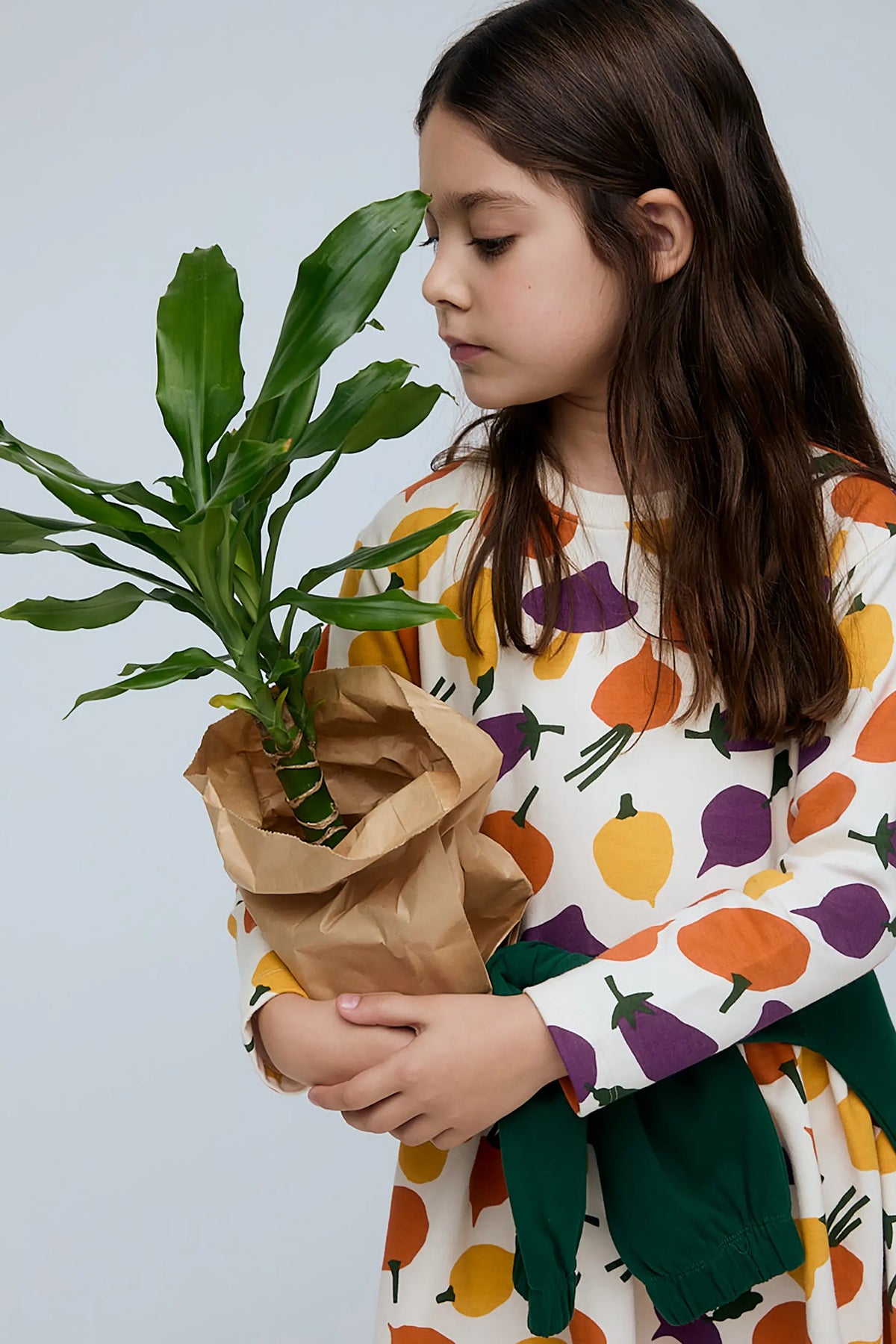 Vestido corto de niña 100% algodón con estampado Vegetales