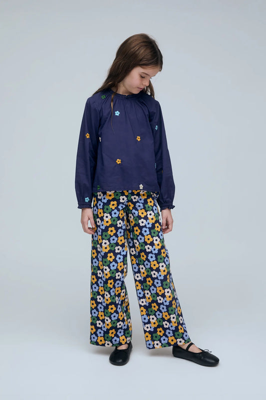 Top de niña 100% algodón con bordado de flores multicolor